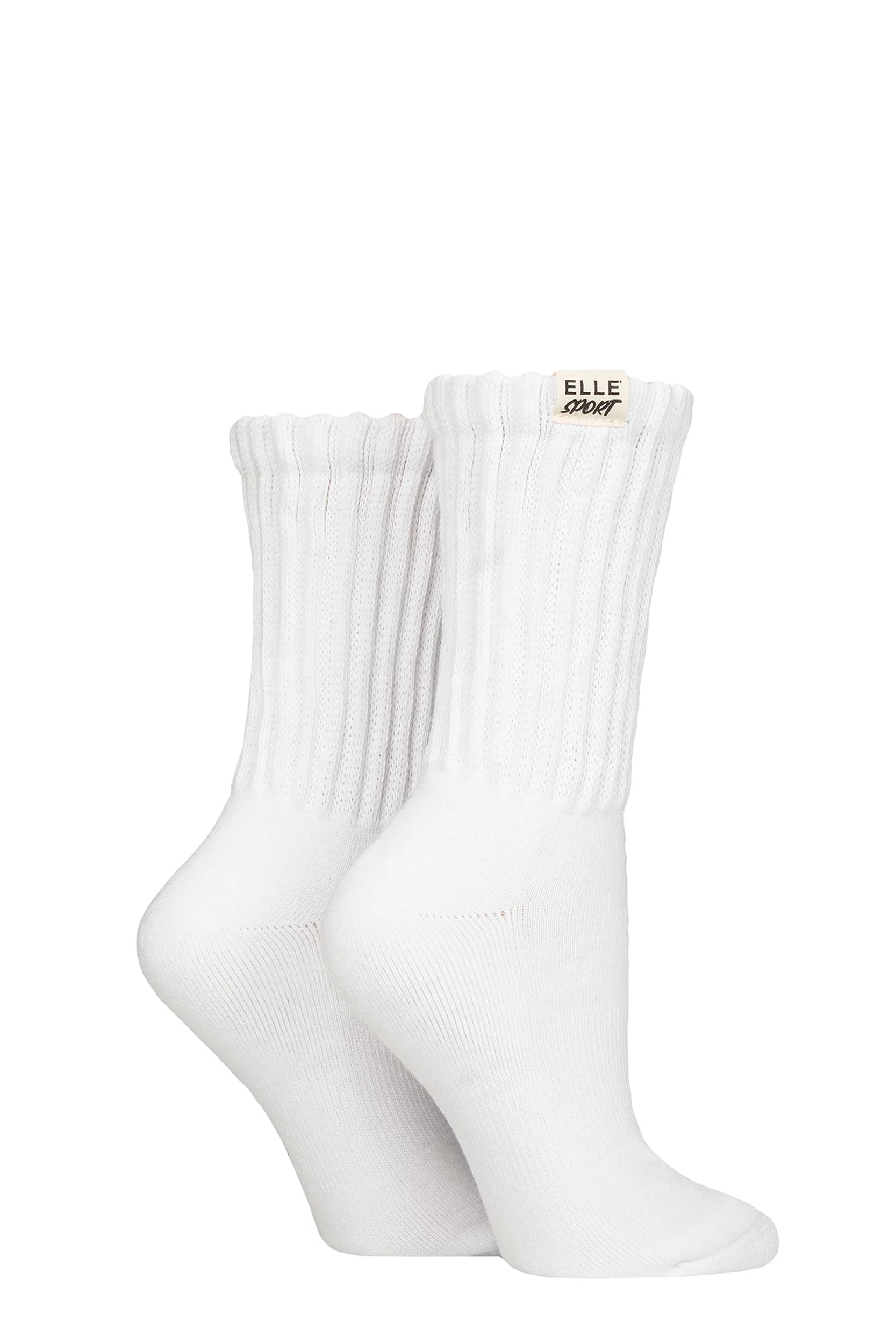 Women's 2 Pair Elle Cotton Slouch Sports Socks White 4