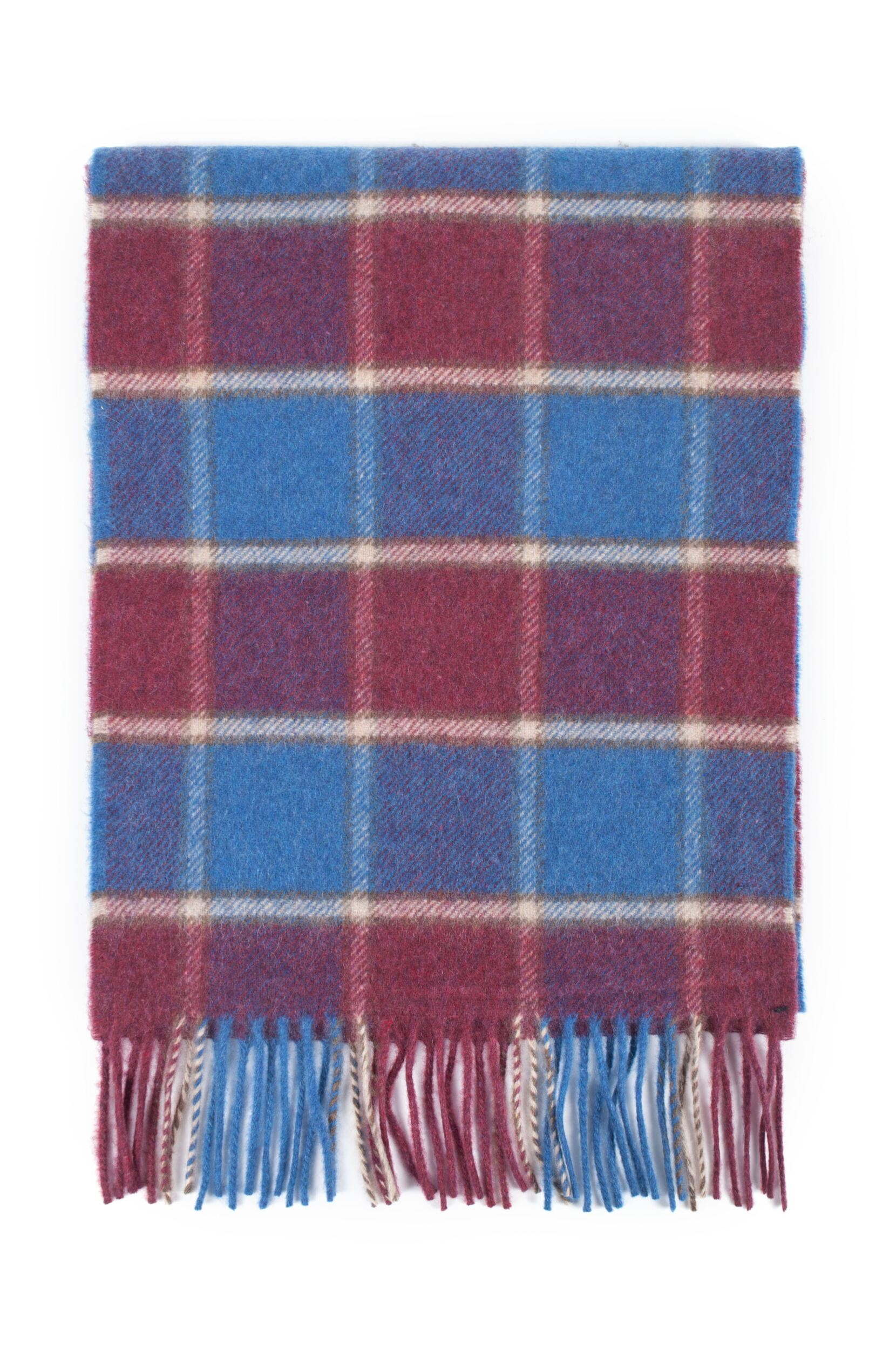 1 Pack Red & Bright Blue and Made In Scotland Check 100% Cashmere Scarf Unisex One Size - Great & British Knitwear