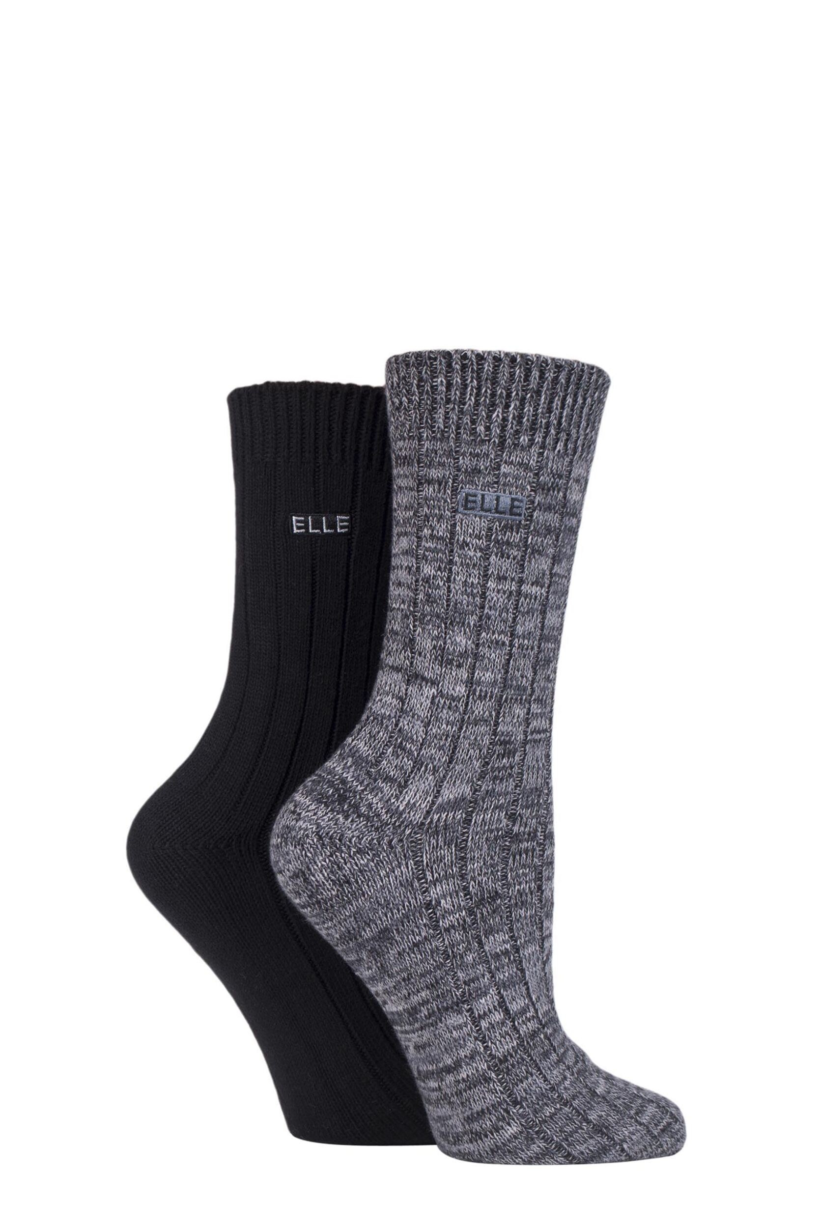 2 Pair Black Chunky Ribbed Boot Socks Ladies 4-8 Ladies - Elle