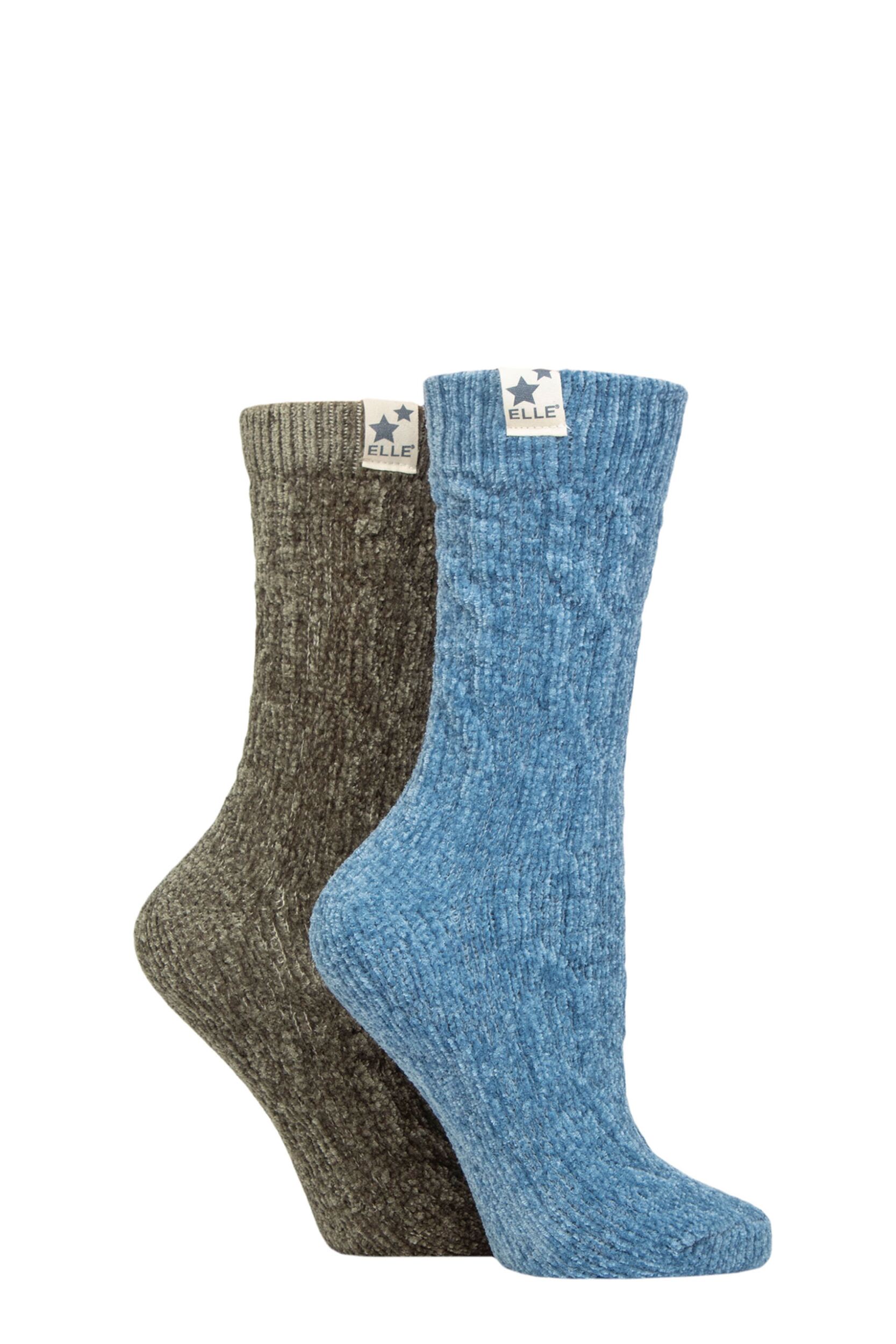 Women's 2 Pair Elle Cable Knit Chenille Boot Socks Moonlight Blue 4-8