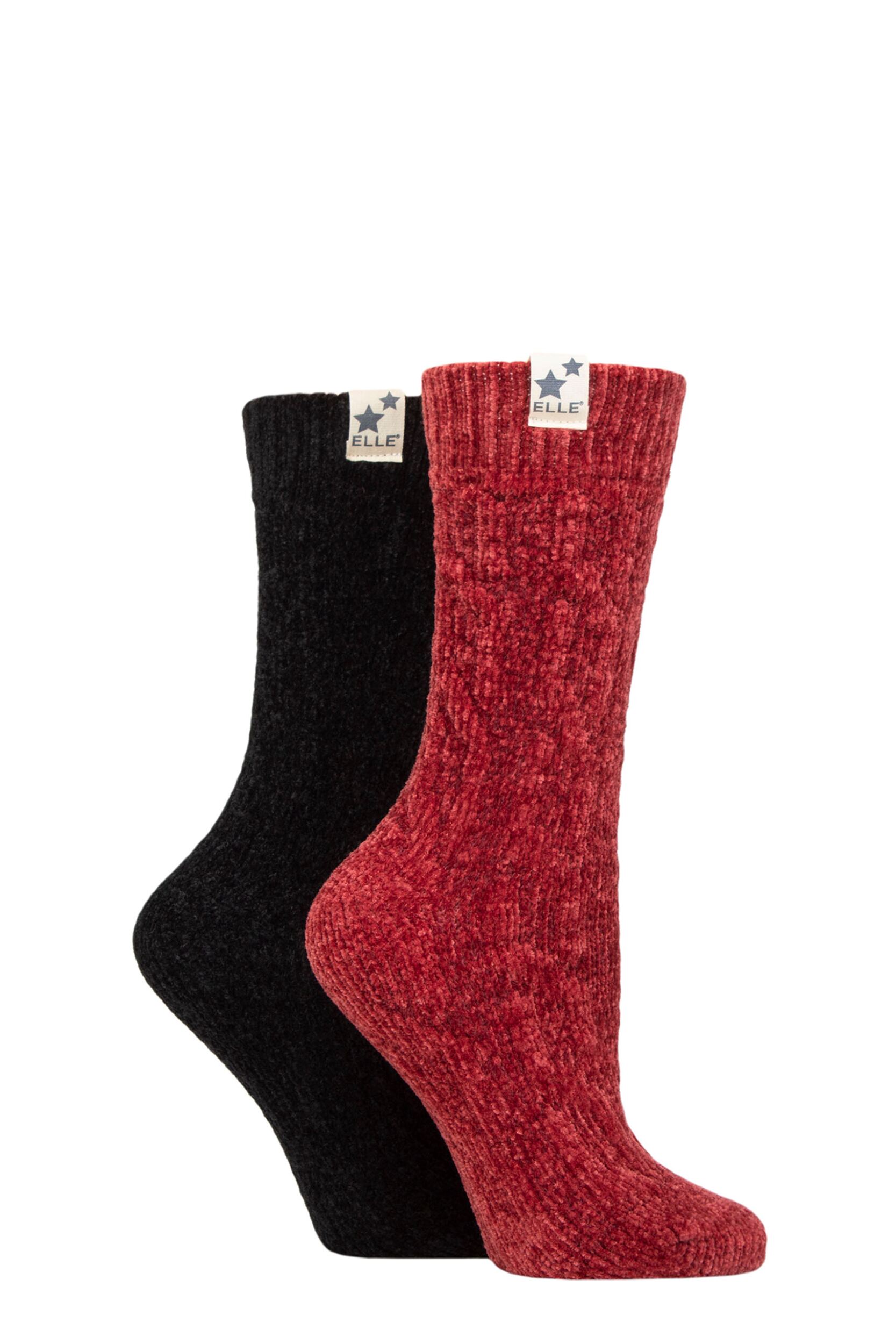 Women's 2 Pair Elle Cable Knit Chenille Boot Socks Merlot / Black 4-8