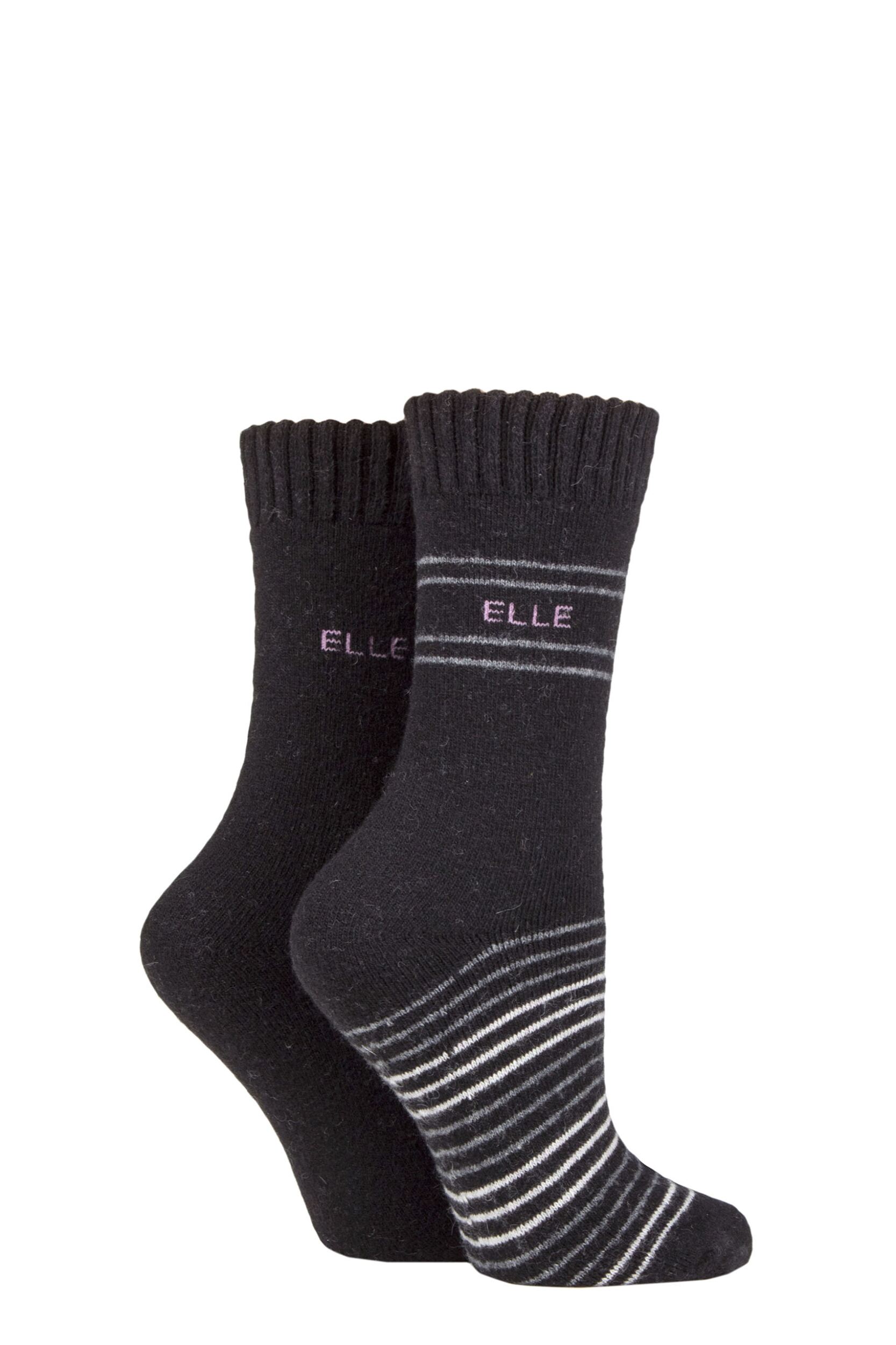 Women's 2 Pair Elle Wool Mix Brushed Inside Boot Socks Black 4-8 Ladies