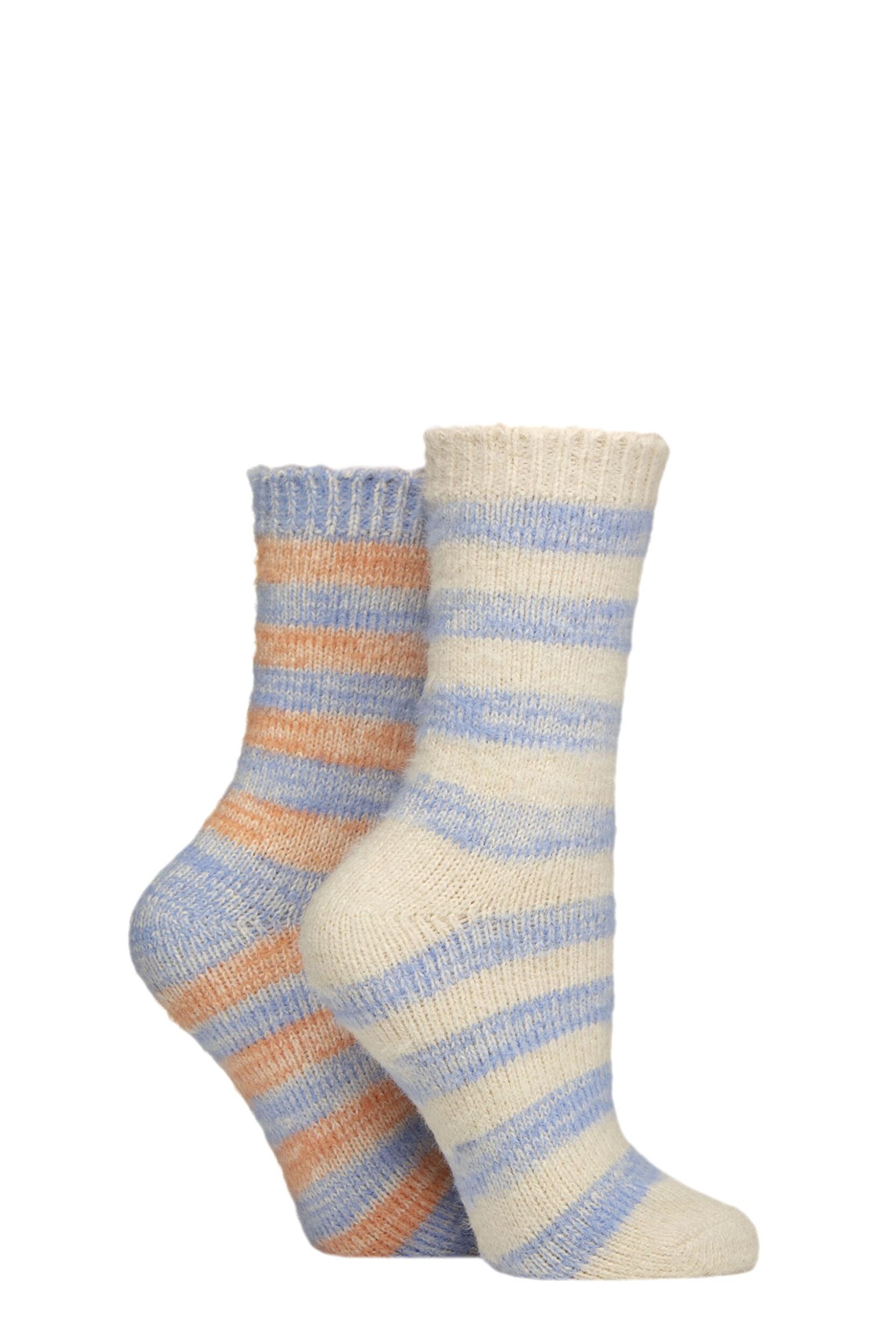 Women's 2 Pair Elle Soft Stripe Boot Socks Coral Blaze 4-8