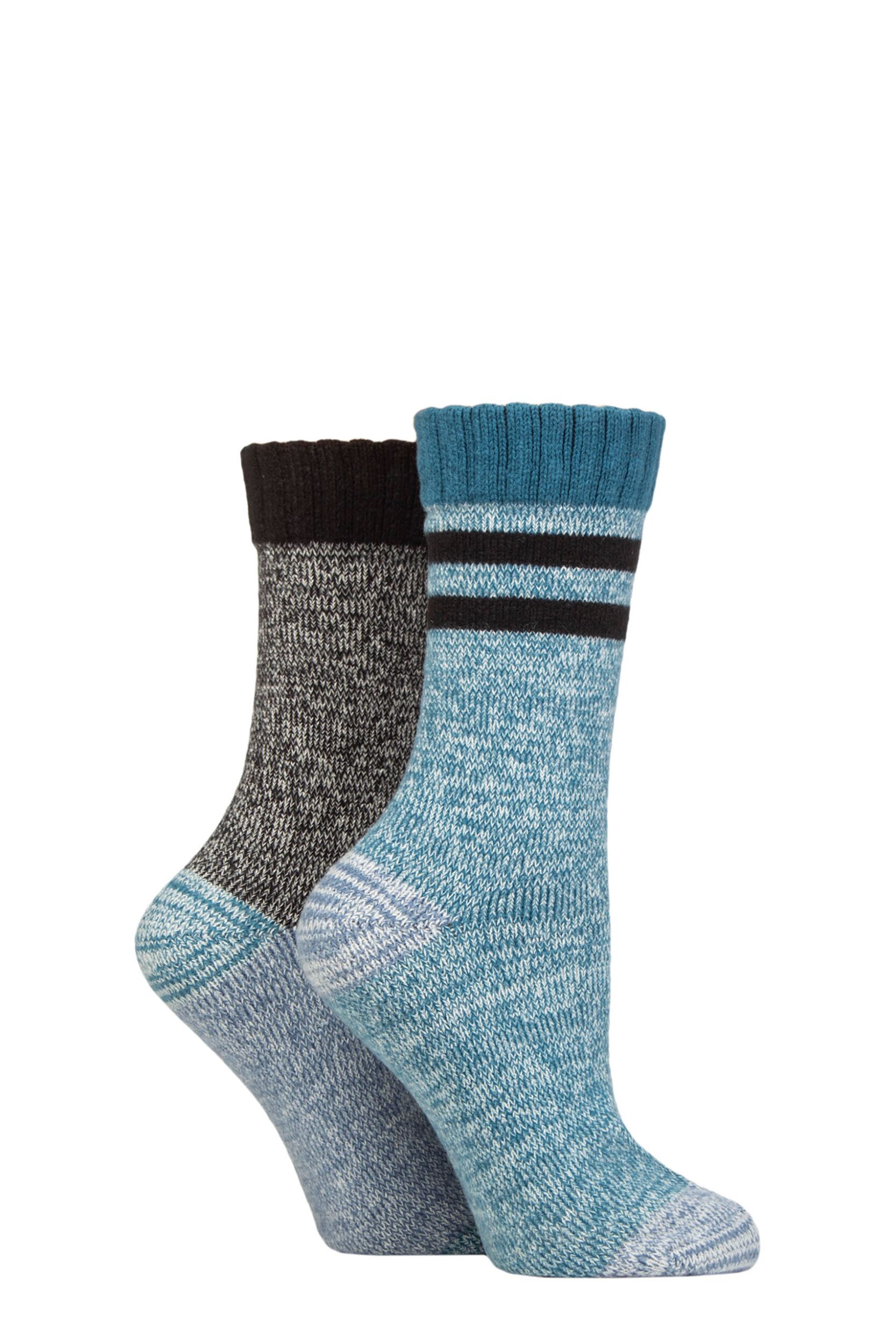 Women's 2 Pair Elle Soft Ribbed Boot Socks Blue Coral 4-8