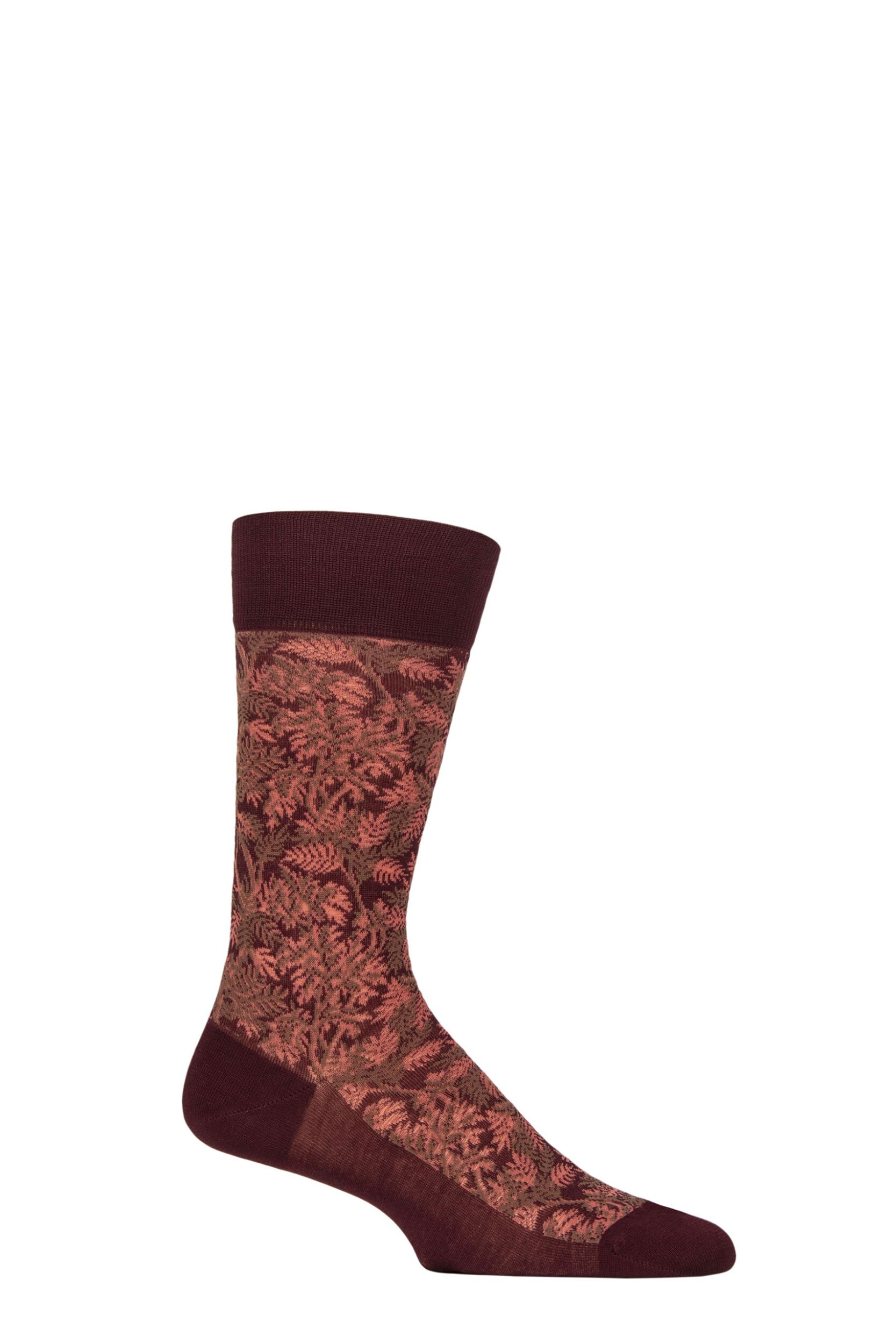 Mens 1 Pair Pantherella x Sanderson Tapestry Trees Egyptian Cotton Socks Wild Plum 7.5-9.5 Mens