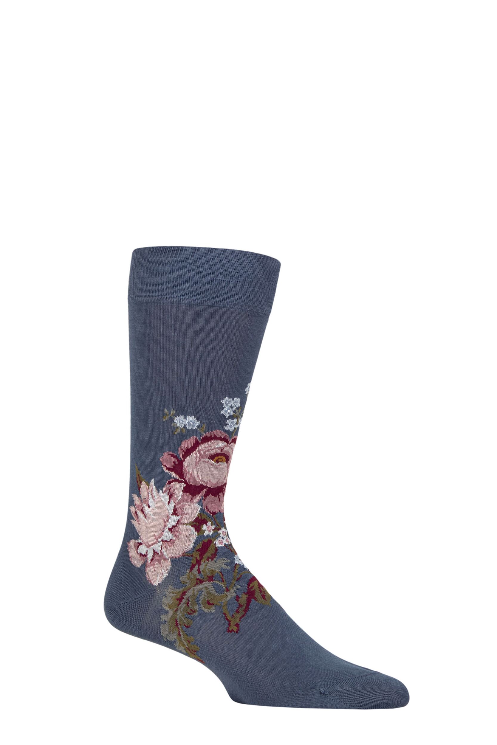 Image of Mens 1 Pair Pantherella x Sanderson Hykenham Egyptian Cotton Socks Inkwood 7.5-9.5 Mens