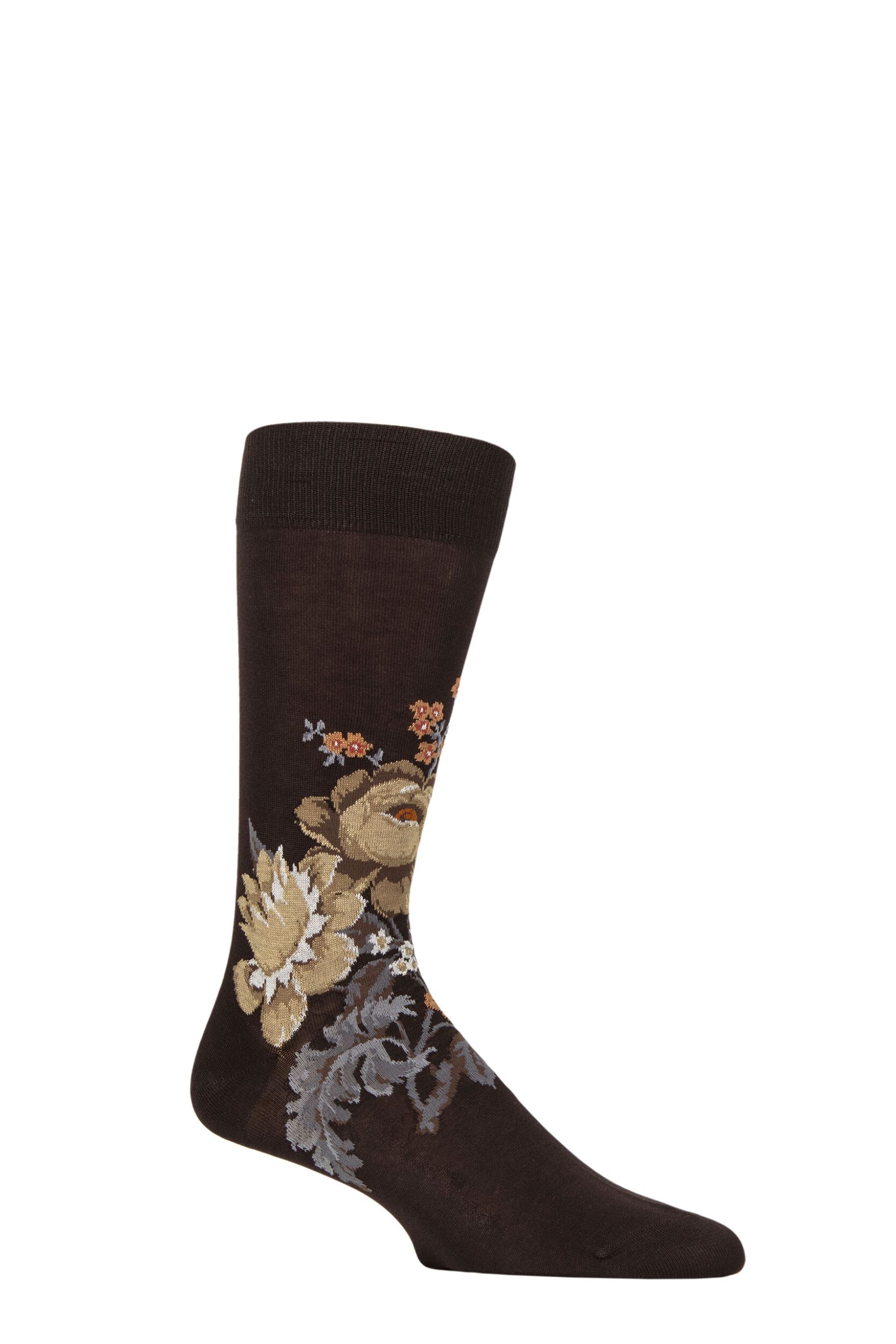 Image of Mens 1 Pair Pantherella x Sanderson Hykenham Egyptian Cotton Socks Mole 7.5-9.5 Mens