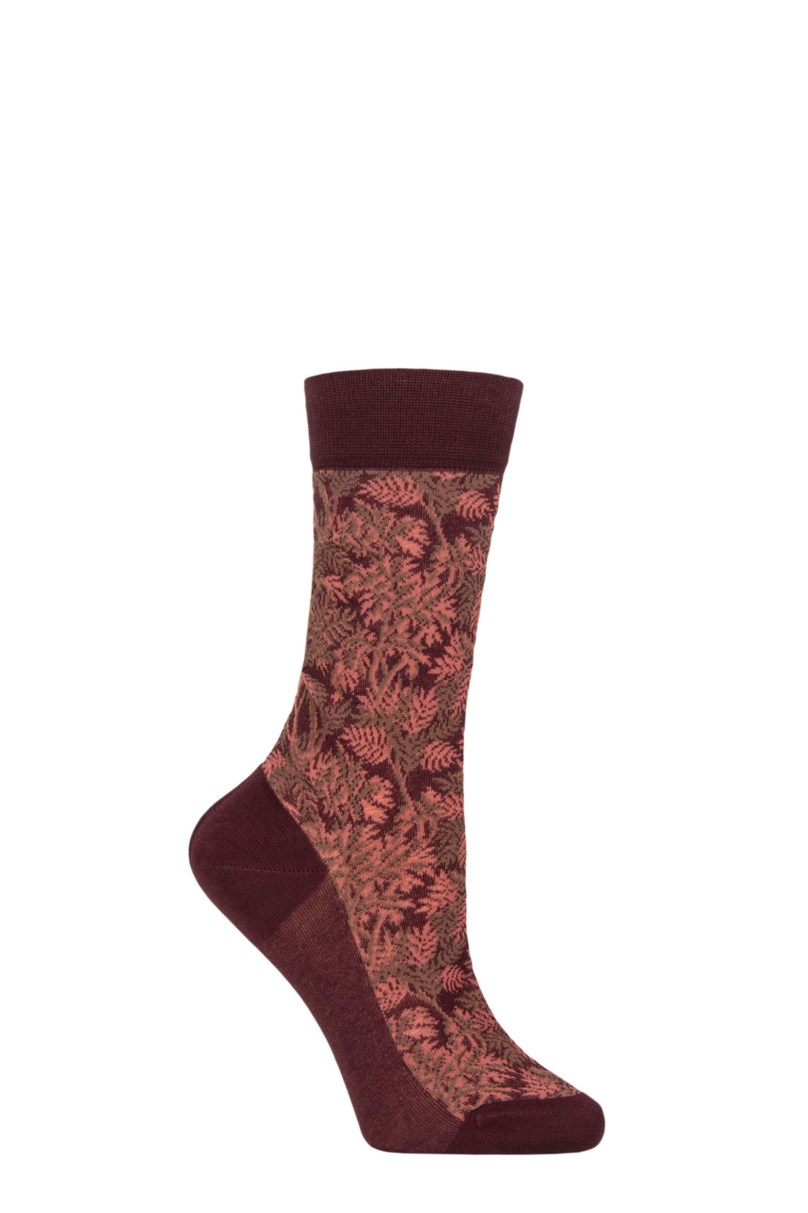 Image of Women's 1 Pair Pantherella x Sanderson Tapestry Trees Egyptian Cotton Socks Wild Plum 4-7 Womens
