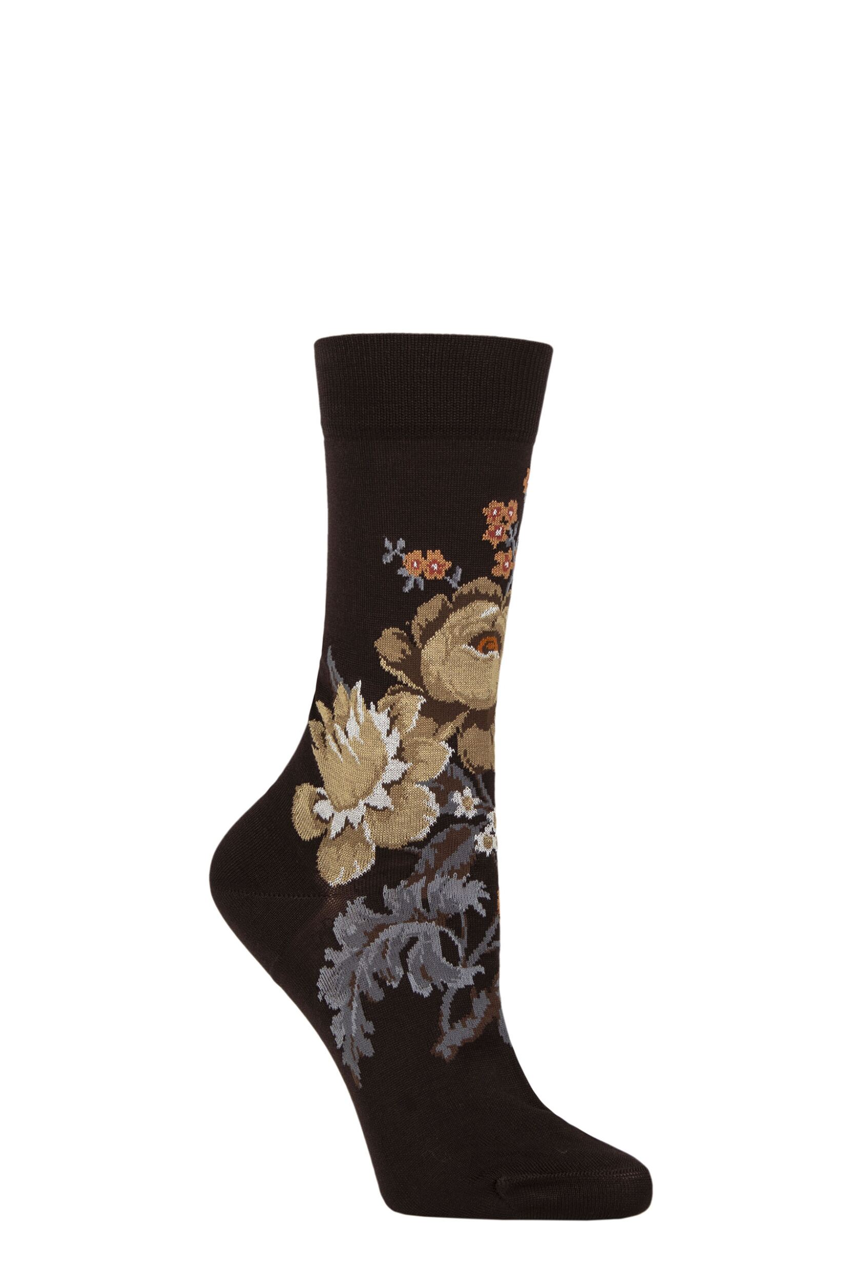 Women's 1 Pair Pantherella x Sanderson Hykenham Egyptian Cotton Socks Mole 4-7 Womens