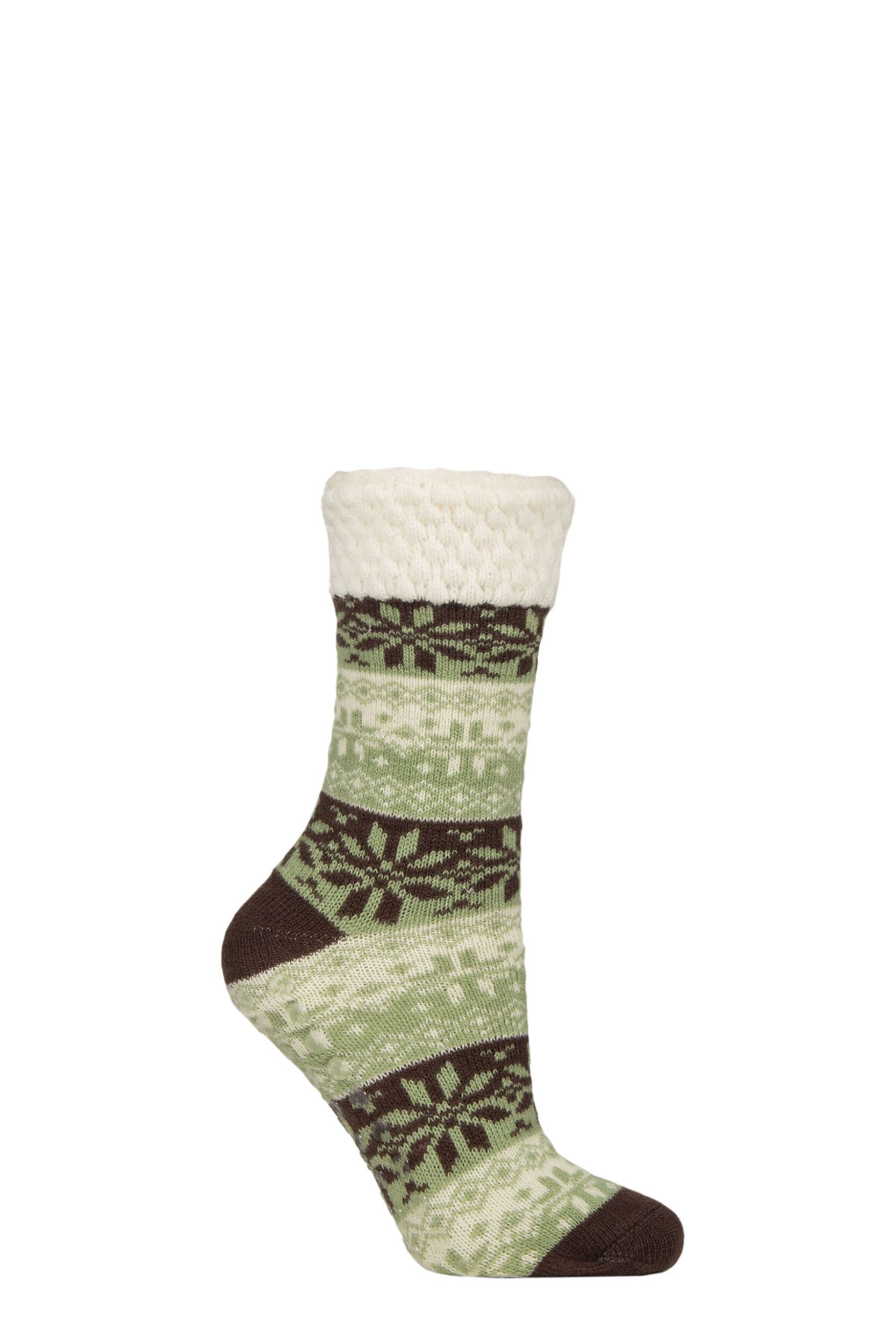 Image of Women's 1 Pair Elle Feather-Lined Fairisle Home Socks Forager 4-8