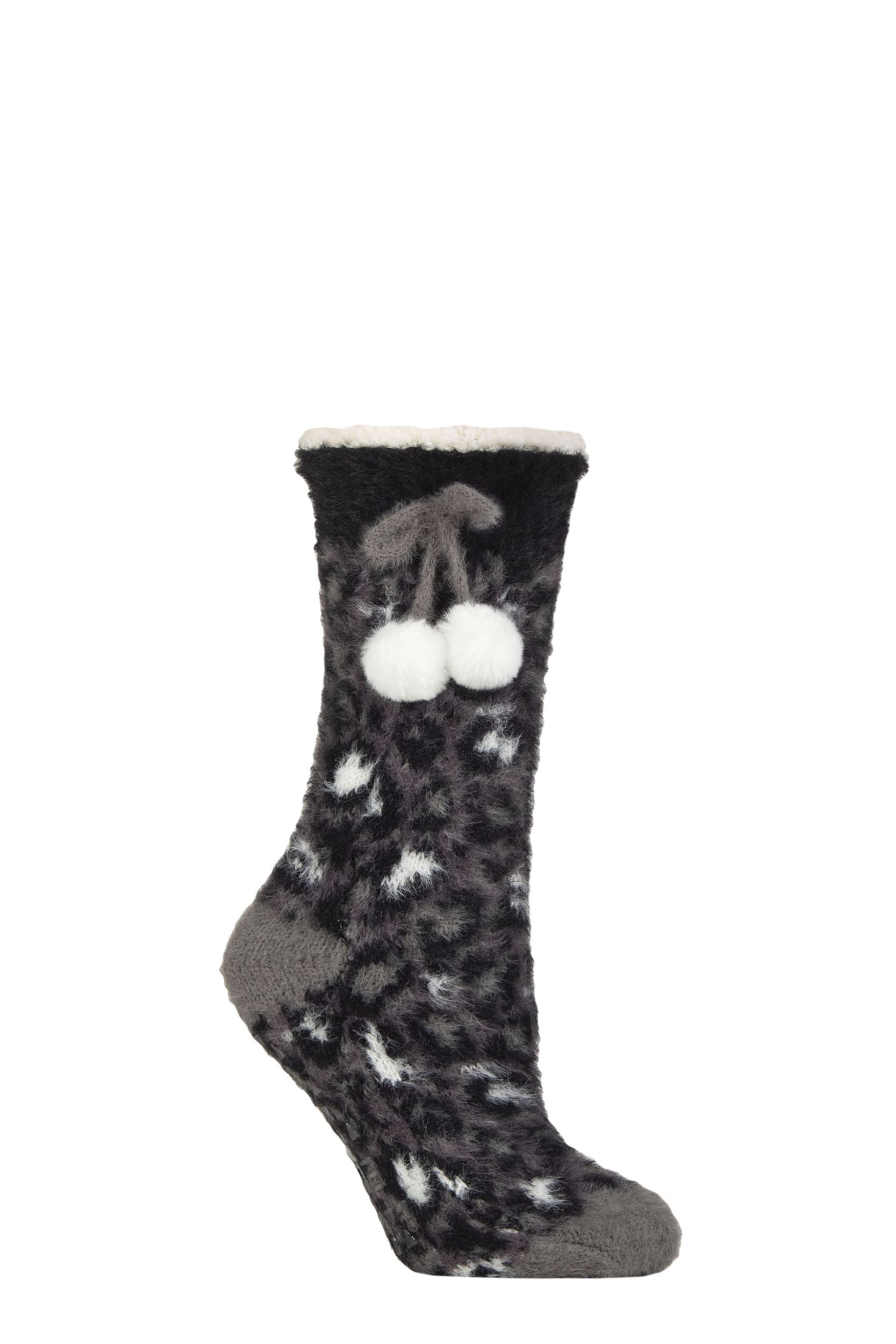 Women's 1 Pair Elle Sherpa Lined Socks with Grip Charcoal 4-8