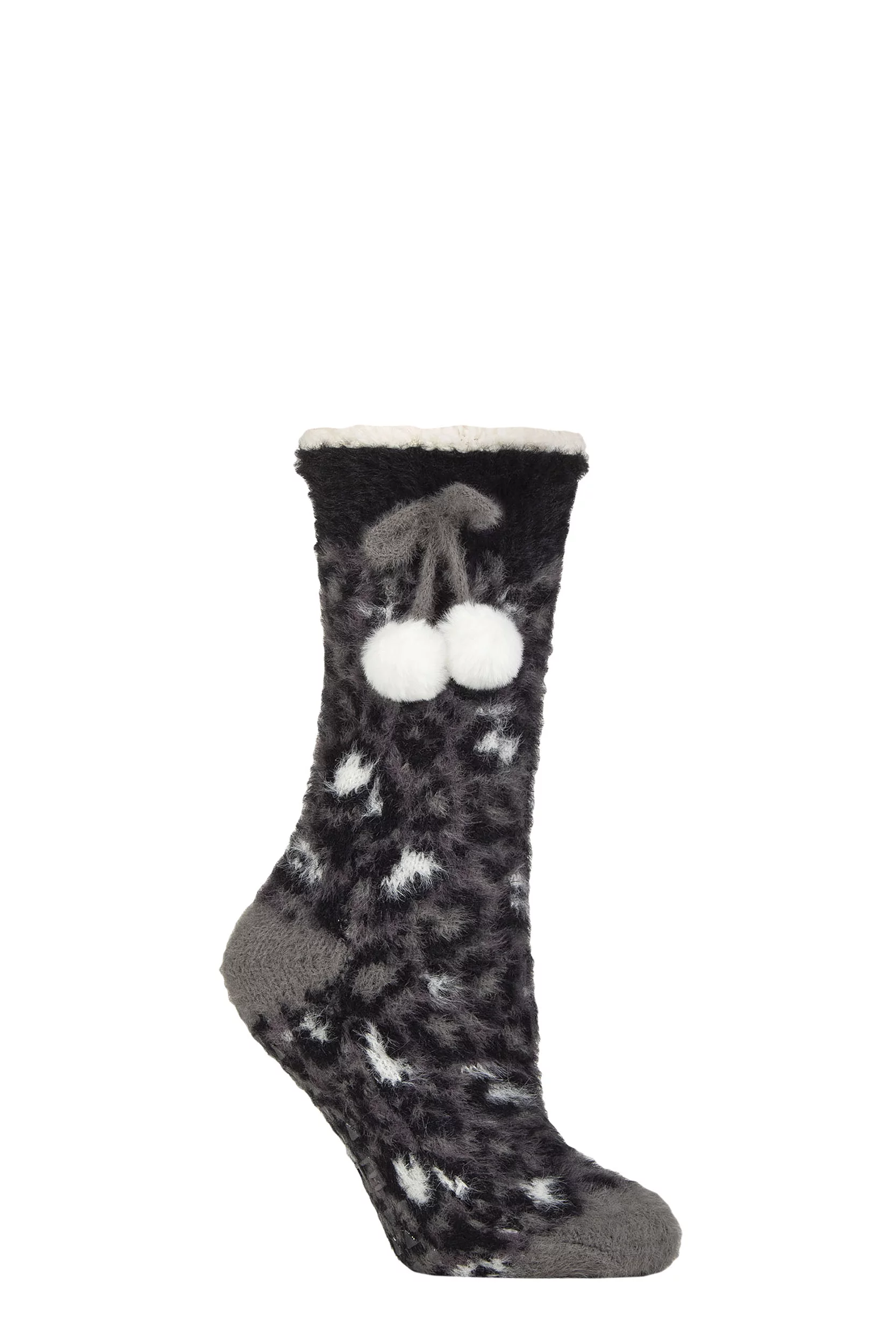 Women's 1 Pair Elle Sherpa Lined Socks with Grip Charcoal 4