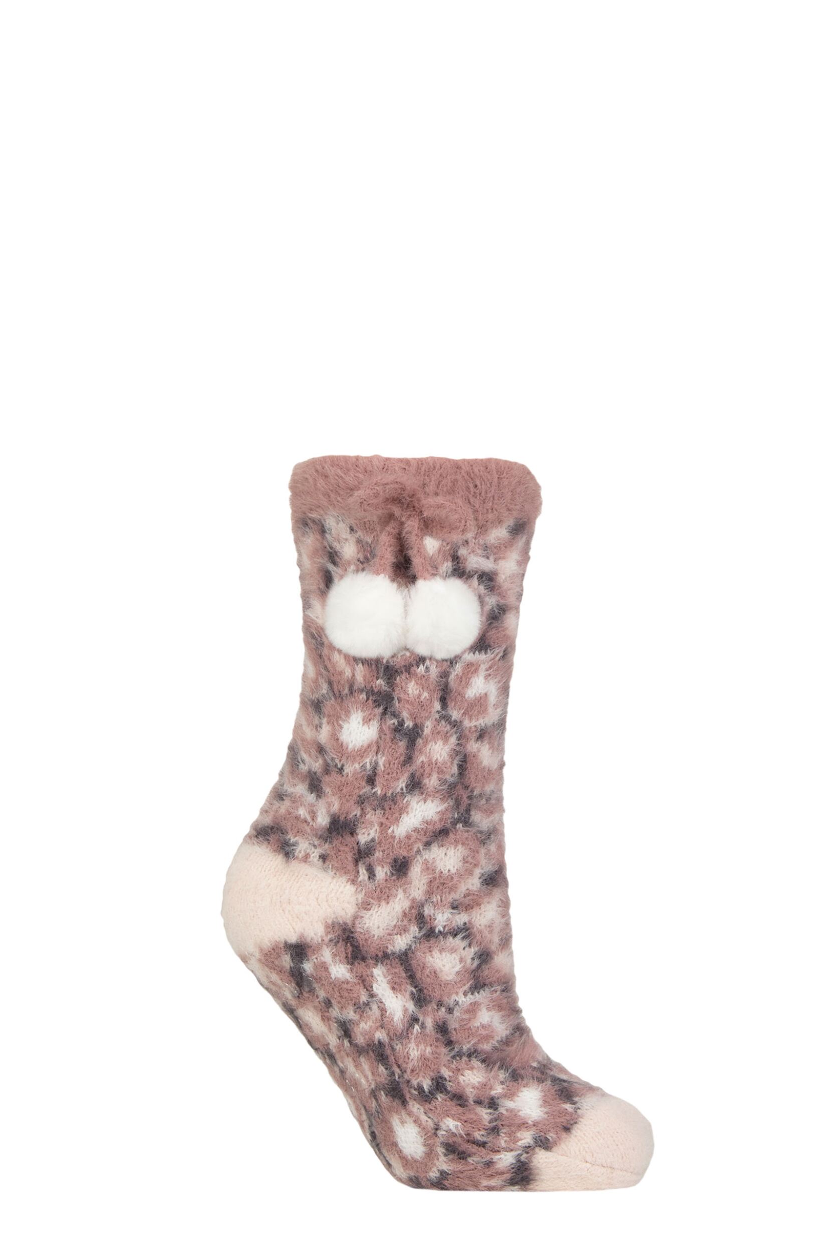 Women's 1 Pair Elle Sherpa Lined Socks with Grip Pink 4-8