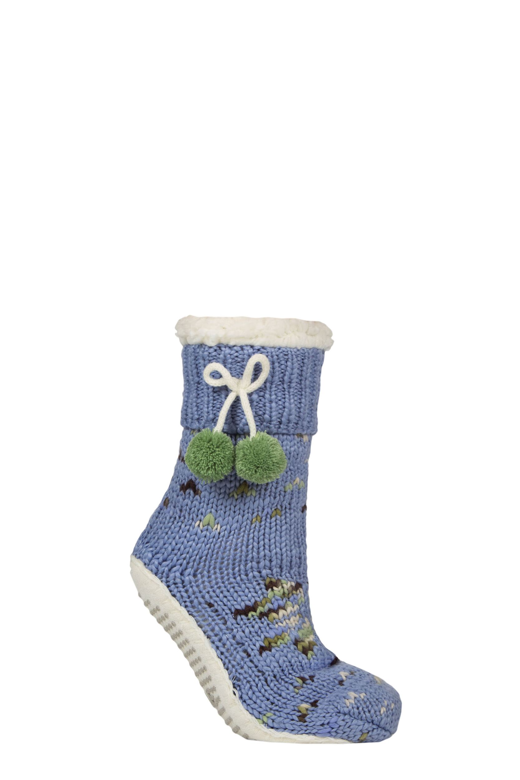 Women's 1 Pair Elle Chunky Sherpa Lined Cosy Moccasin Socks with Pom Pom Forager 4-8