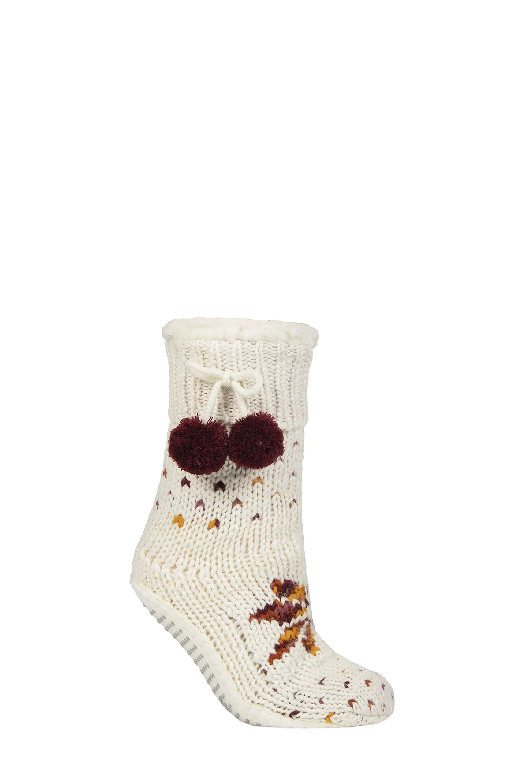 Women's 1 Pair Elle Chunky Sherpa Lined Cosy Moccasin Socks with Pom Pom Cream 4