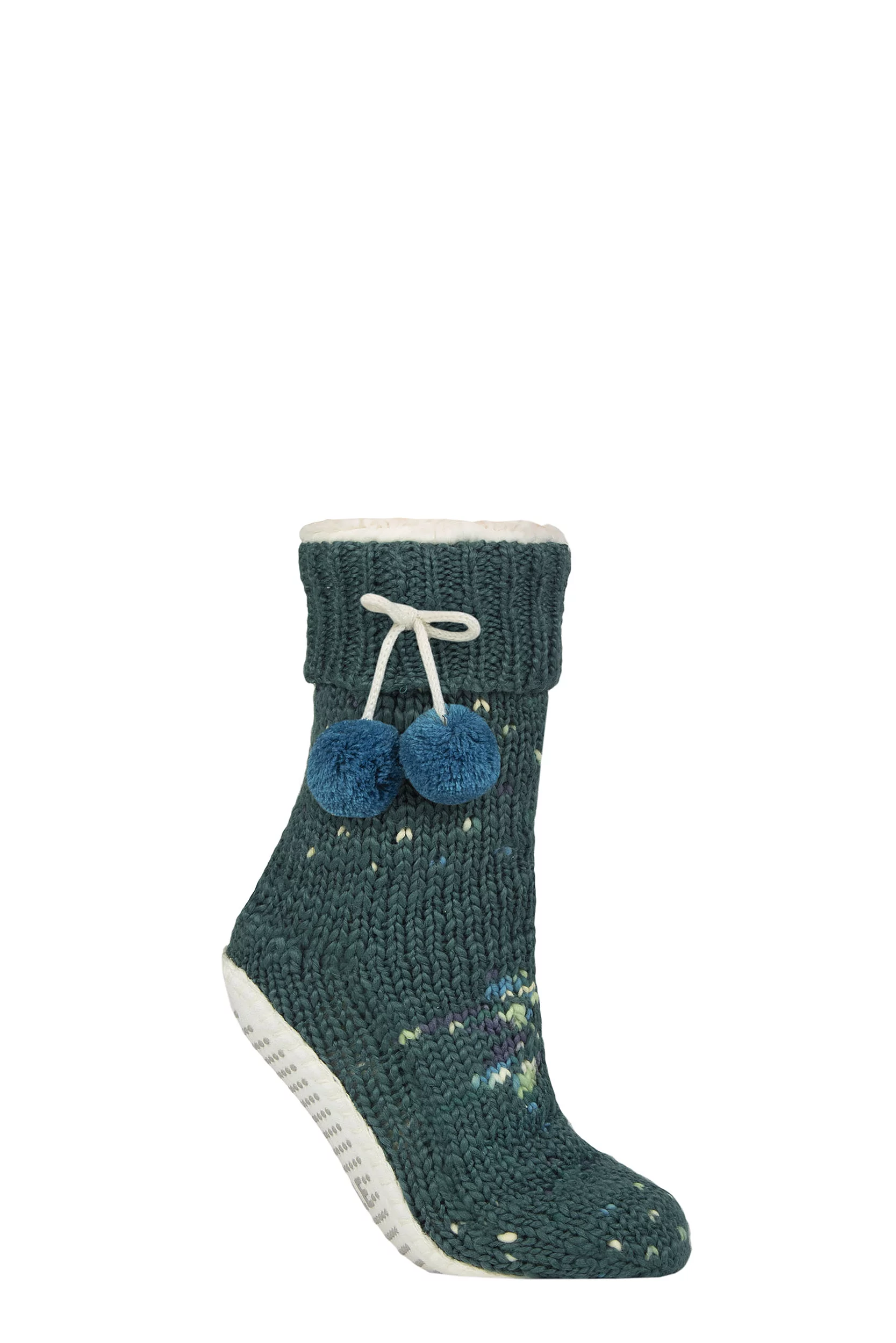 Women's 1 Pair Elle Chunky Sherpa Lined Cosy Moccasin Socks with Pom Pom Storm 4