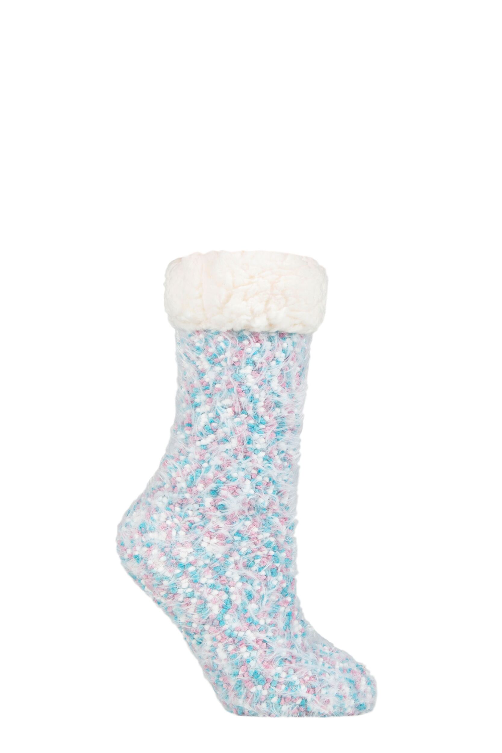 Women's 1 Pair Elle Popcorn Feather Slipper Socks with Sherpa Lining Bubblegum 4-8 Ladies
