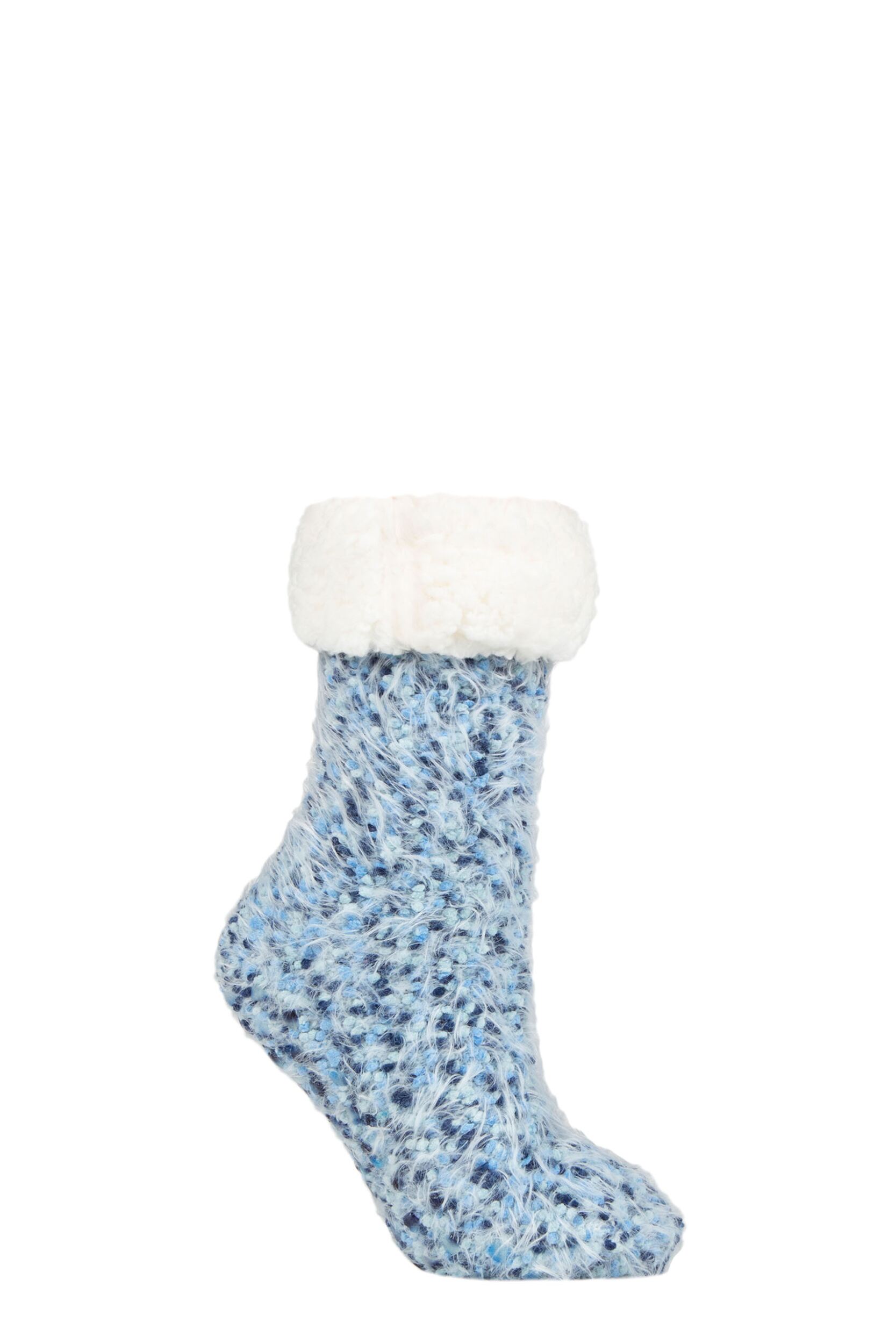 Women's 1 Pair Elle Popcorn Feather Slipper Socks with Sherpa Lining Navy 4-8 Ladies