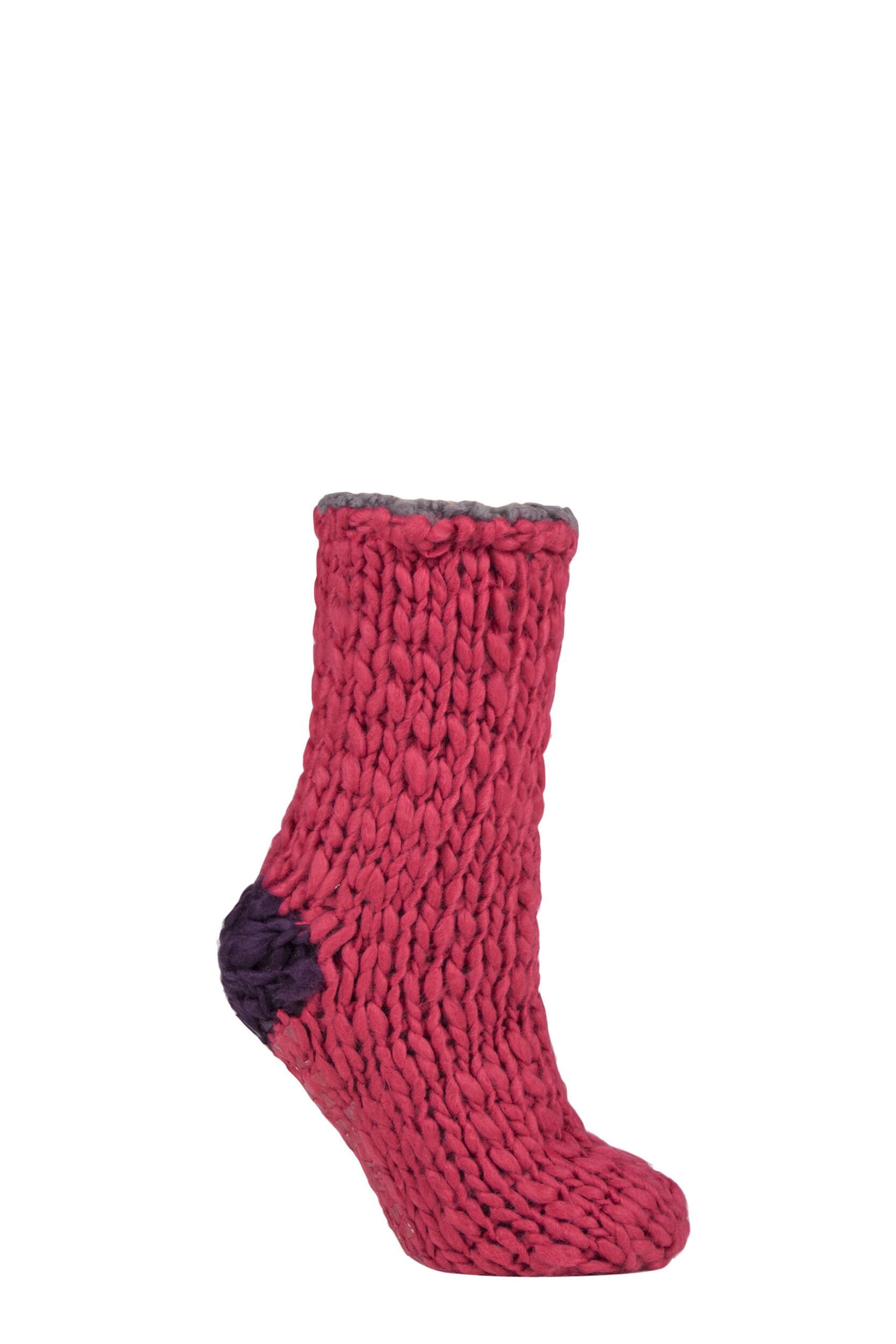 Women's 1 Pair Elle Soft Hand Knitted Slipper Socks Winter Berry 4-8 Ladies