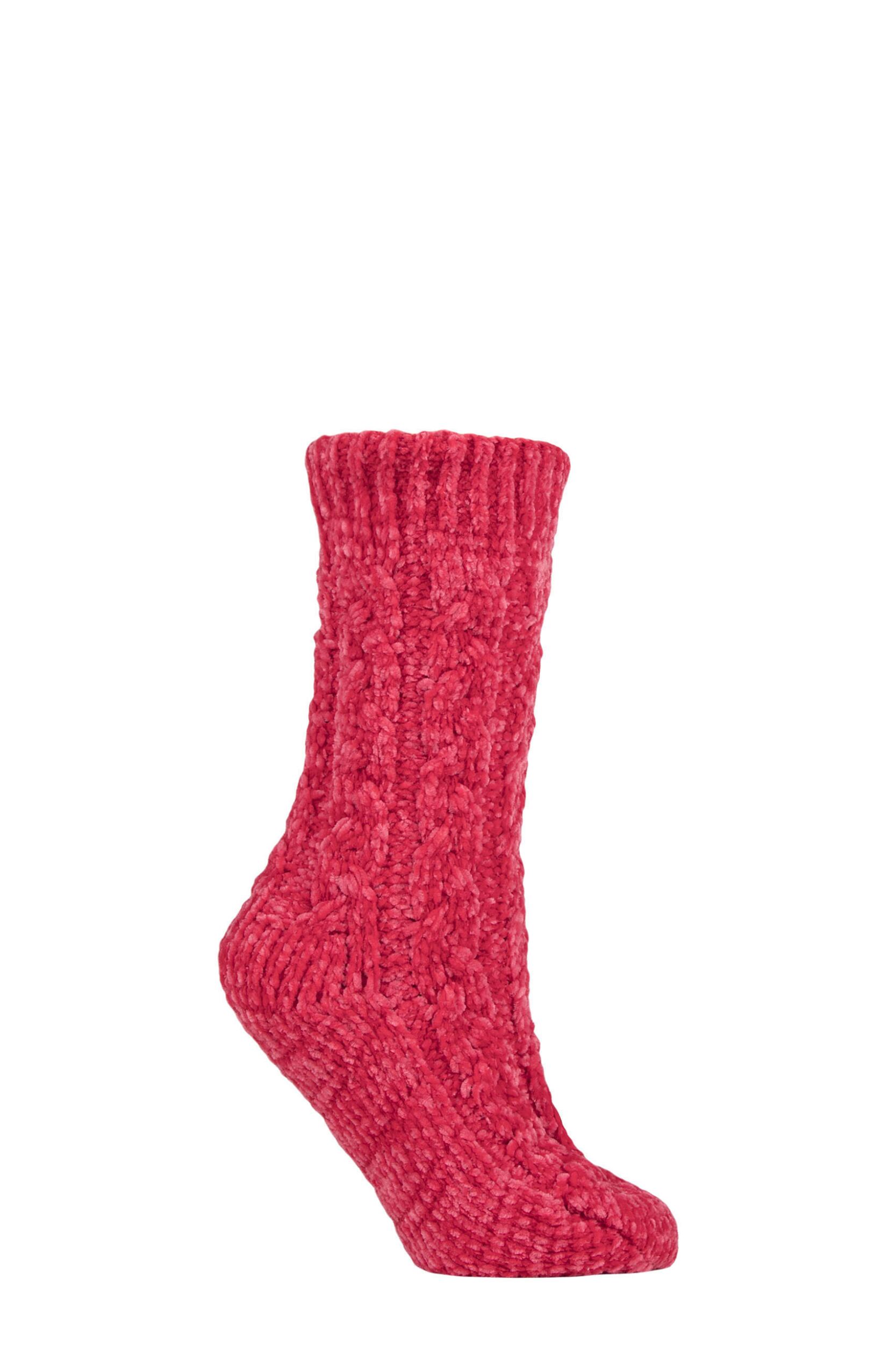 Women's 1 Pair Elle Chenille Cable Slouch Socks Cranberry 4-8 Ladies
