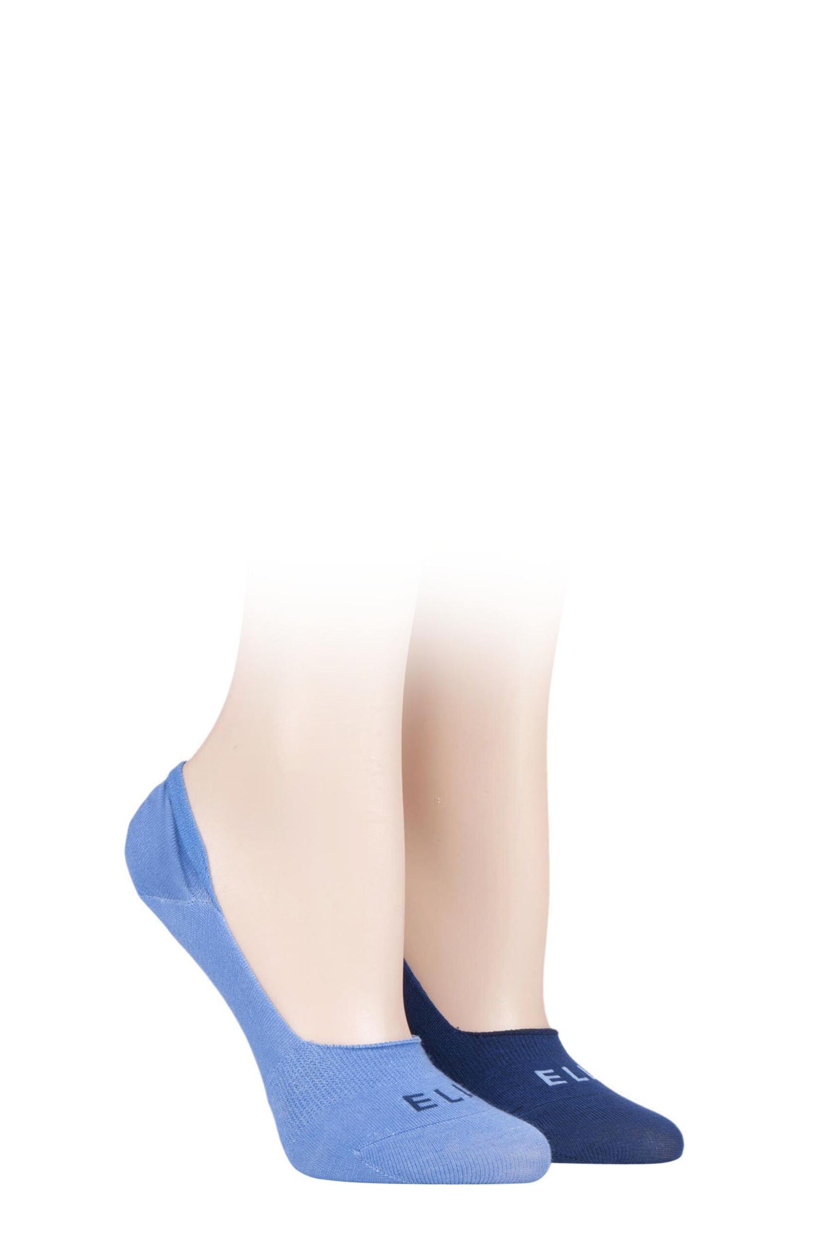 2 Pair Gingham Blue Bamboo Seamless Shoe liners with Silicone Heel Grips Ladies 4-8 Ladies - Elle
