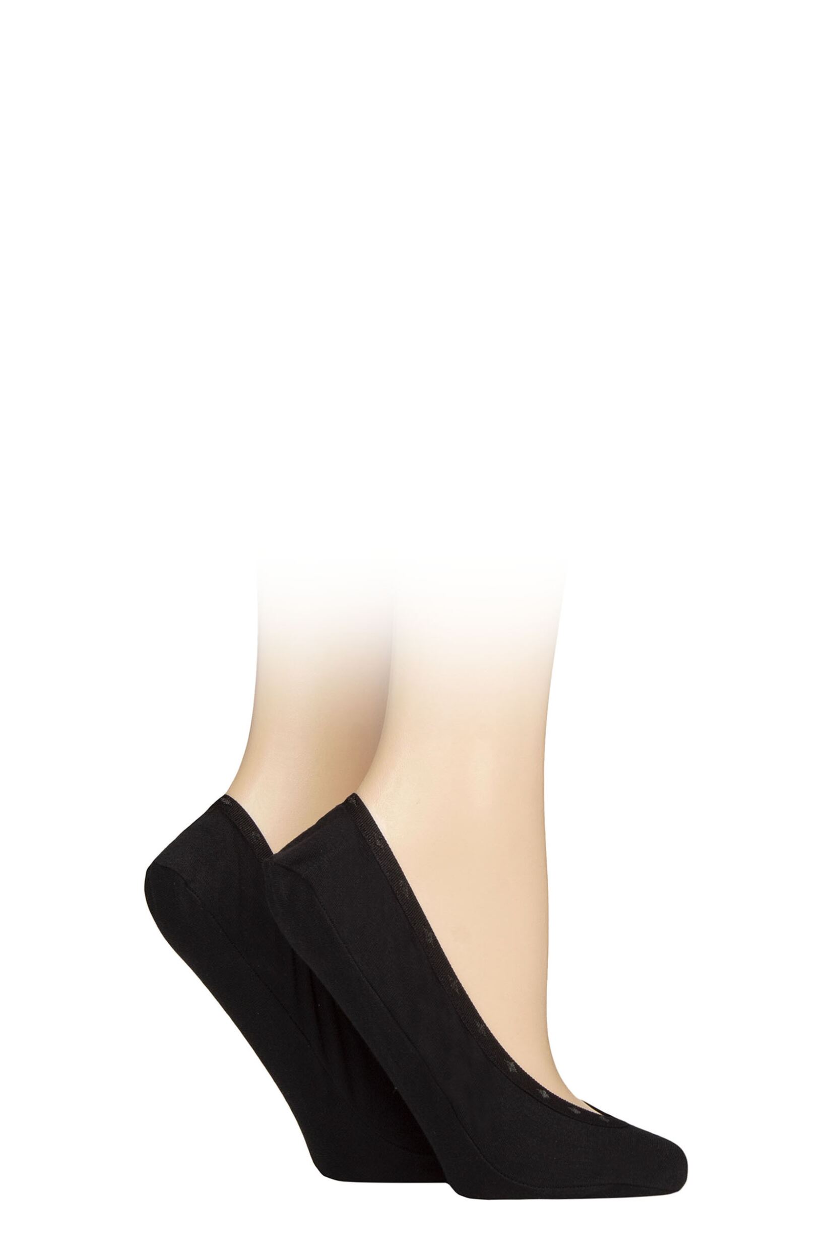 2 Pair Black Cotton Shoe Liner Socks with Padding Ladies 4-8 Ladies - Elle
