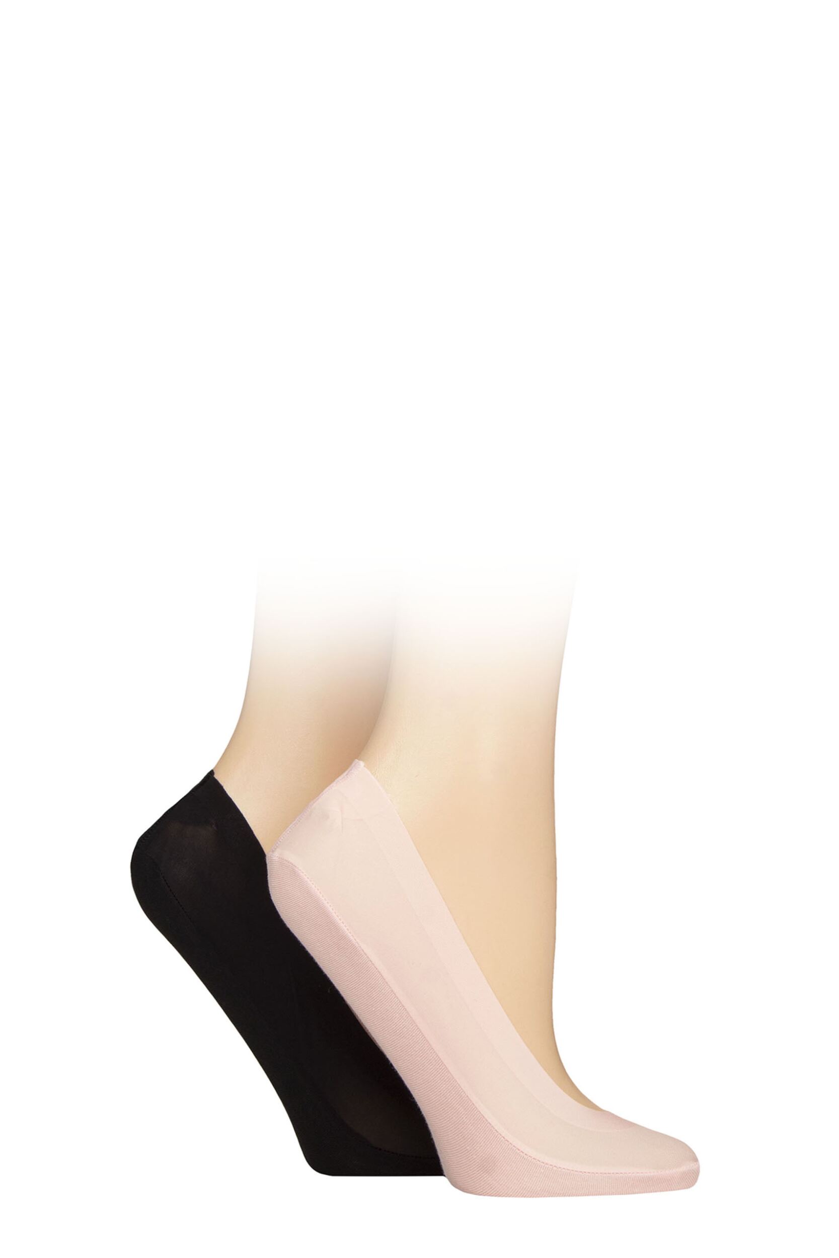 2 Pair Pink / Black Smooth Nylon Shoe Liners Ladies 4-8 Ladies - Elle