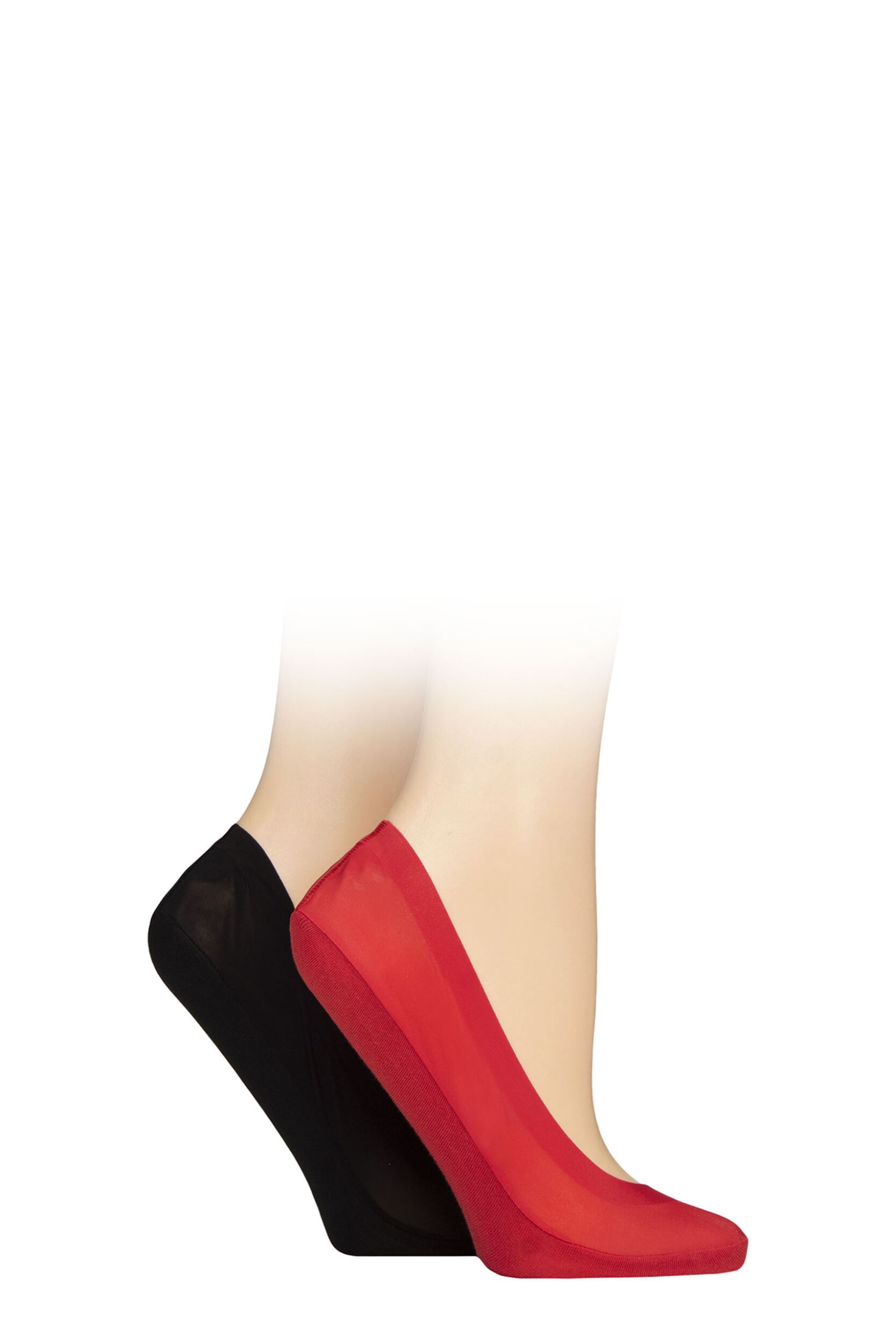 2 Pair Red / Black Smooth Nylon Shoe Liners Ladies 4-8 Ladies - Elle