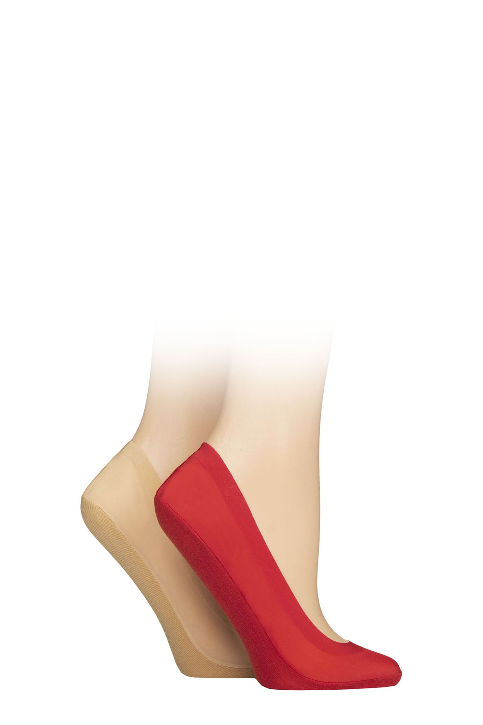 2 Pair Red / Natural Smooth Nylon Shoe Liners Ladies 4-8 Ladies - Elle