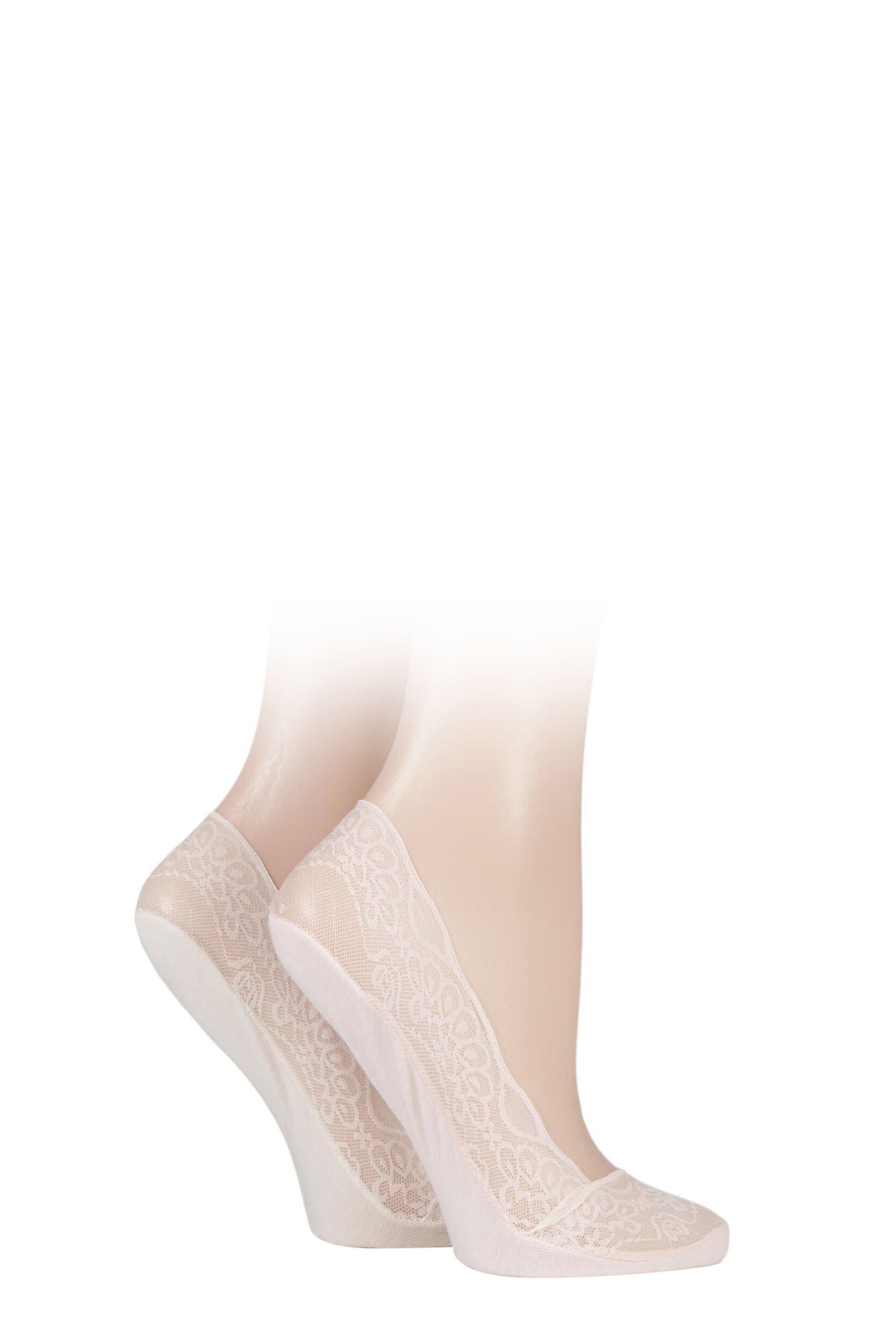 2 Pair Pink / Cream Lace Shoe Liner Socks with Grip Ladies 4-8 Ladies - Elle