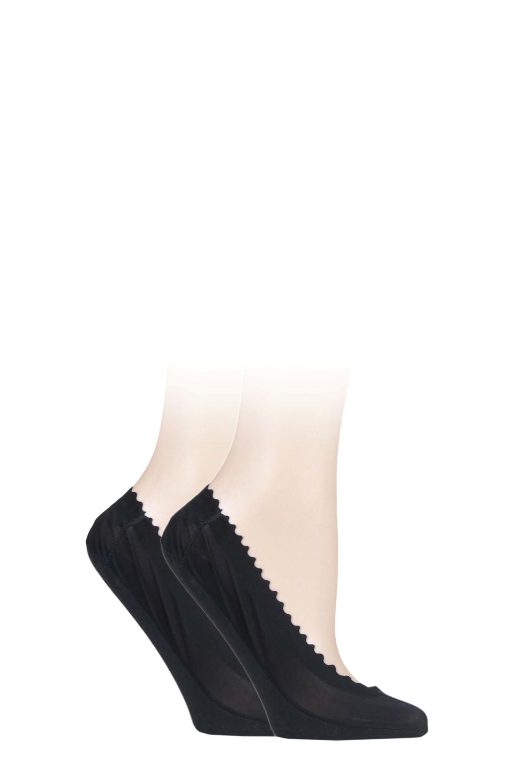 Women's 2 Pair Elle Scallop Edge Shoe Liners Black 4-8 Ladies