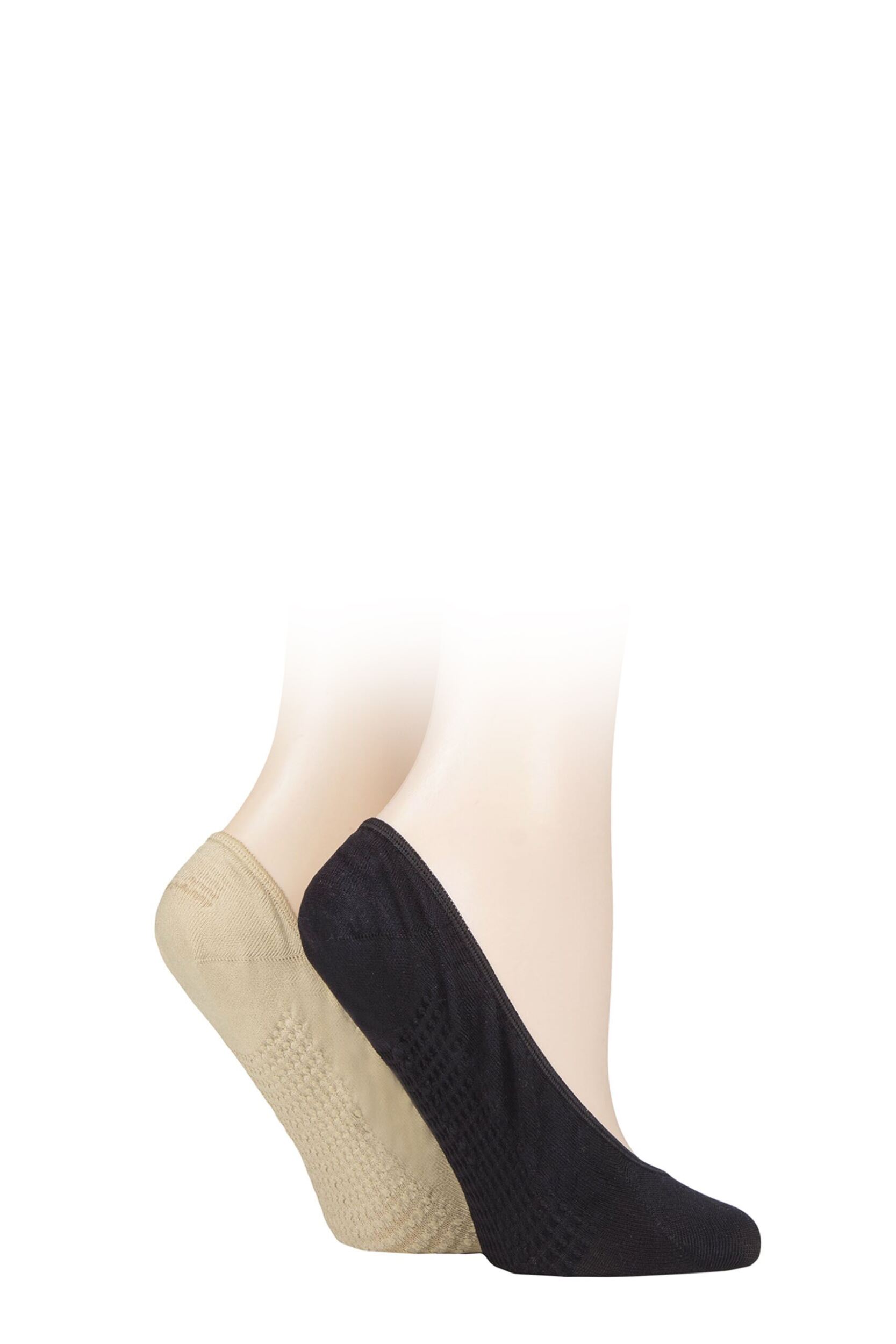 Women's 2 Pair Elle Cushioned Sole Shoe Liners Black & Natural 4-8 Ladies