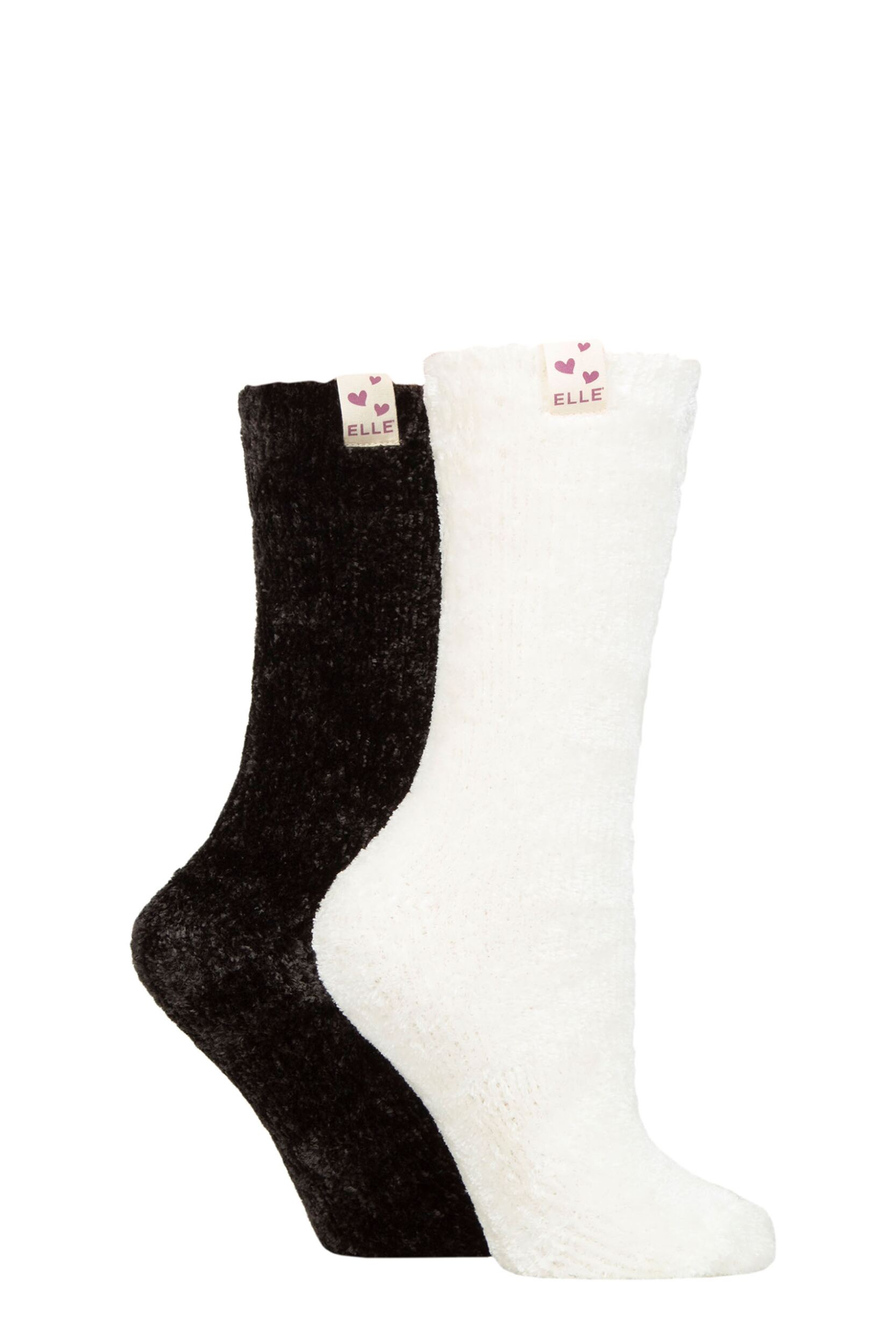 Image of Women's 2 Pair Elle Chenille Leisure Socks Charcoal Cream 4-8