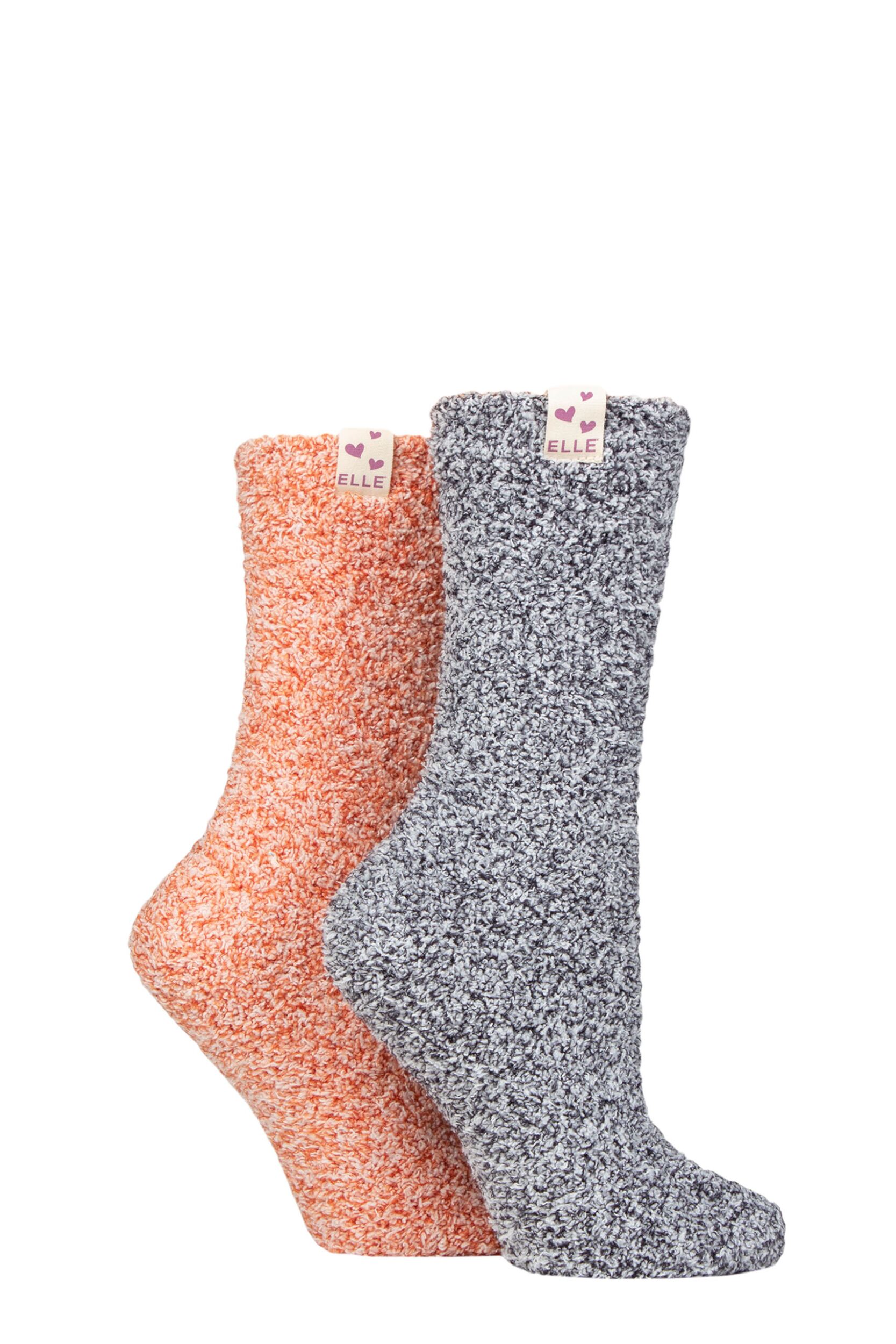 Women's 2 Pair Elle Cosy Bed & Slipper Socks Rust 4-8 Ladies