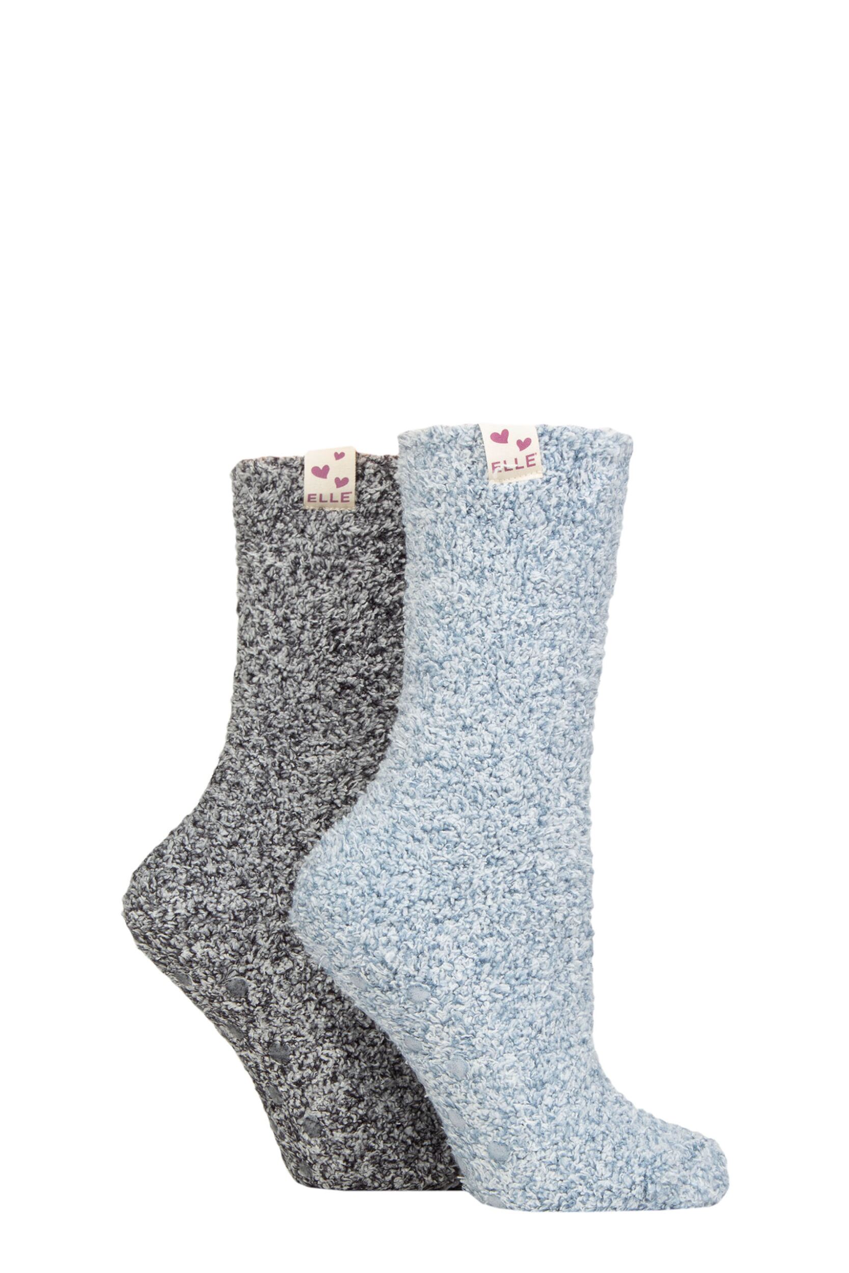 Women's 2 Pair Elle Cosy Bed & Slipper Socks Blue Coral 4-8