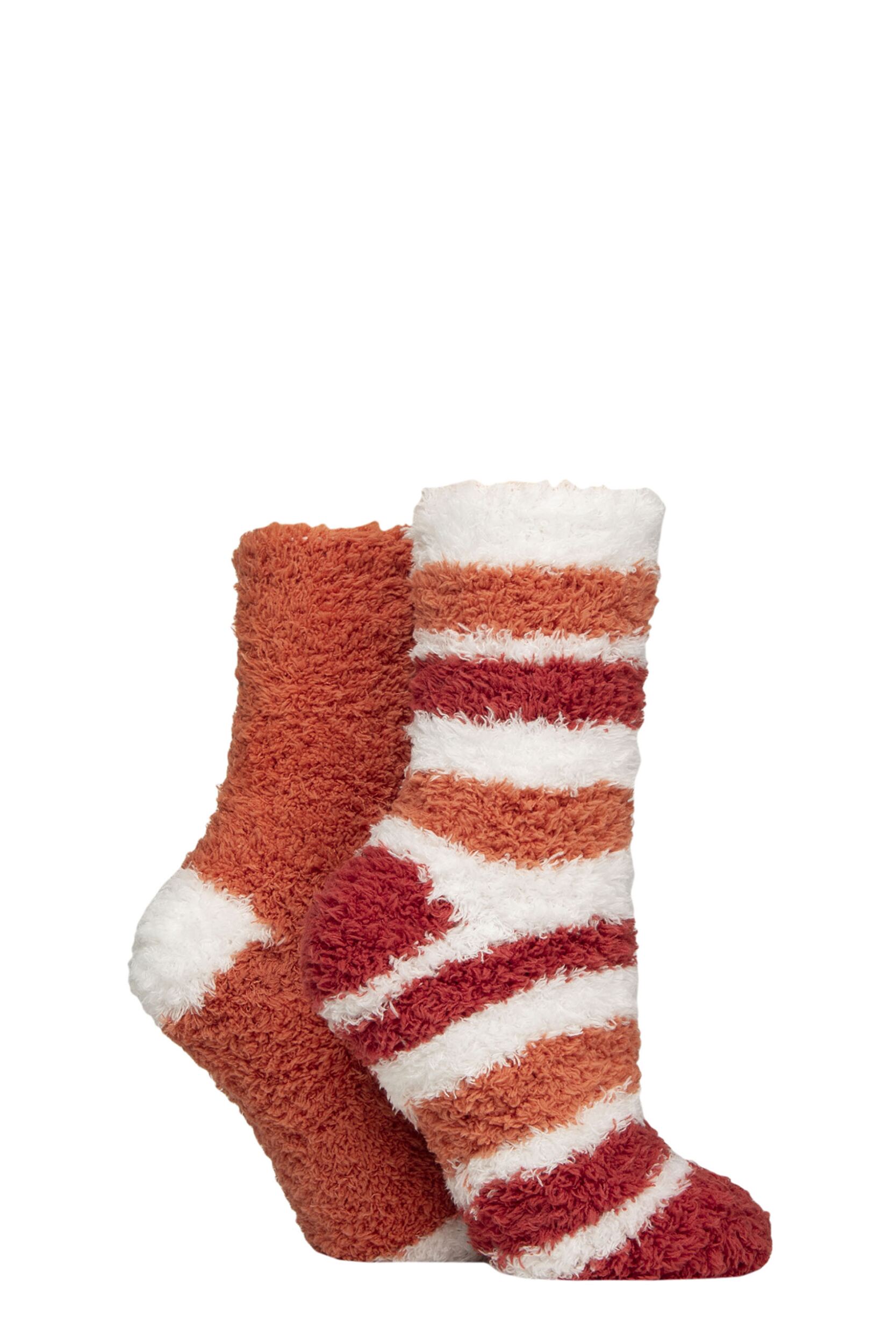 Women's 2 Pair Elle Fluffy and Cosy Blissful Bed Time Socks Wild Poppy 4-8