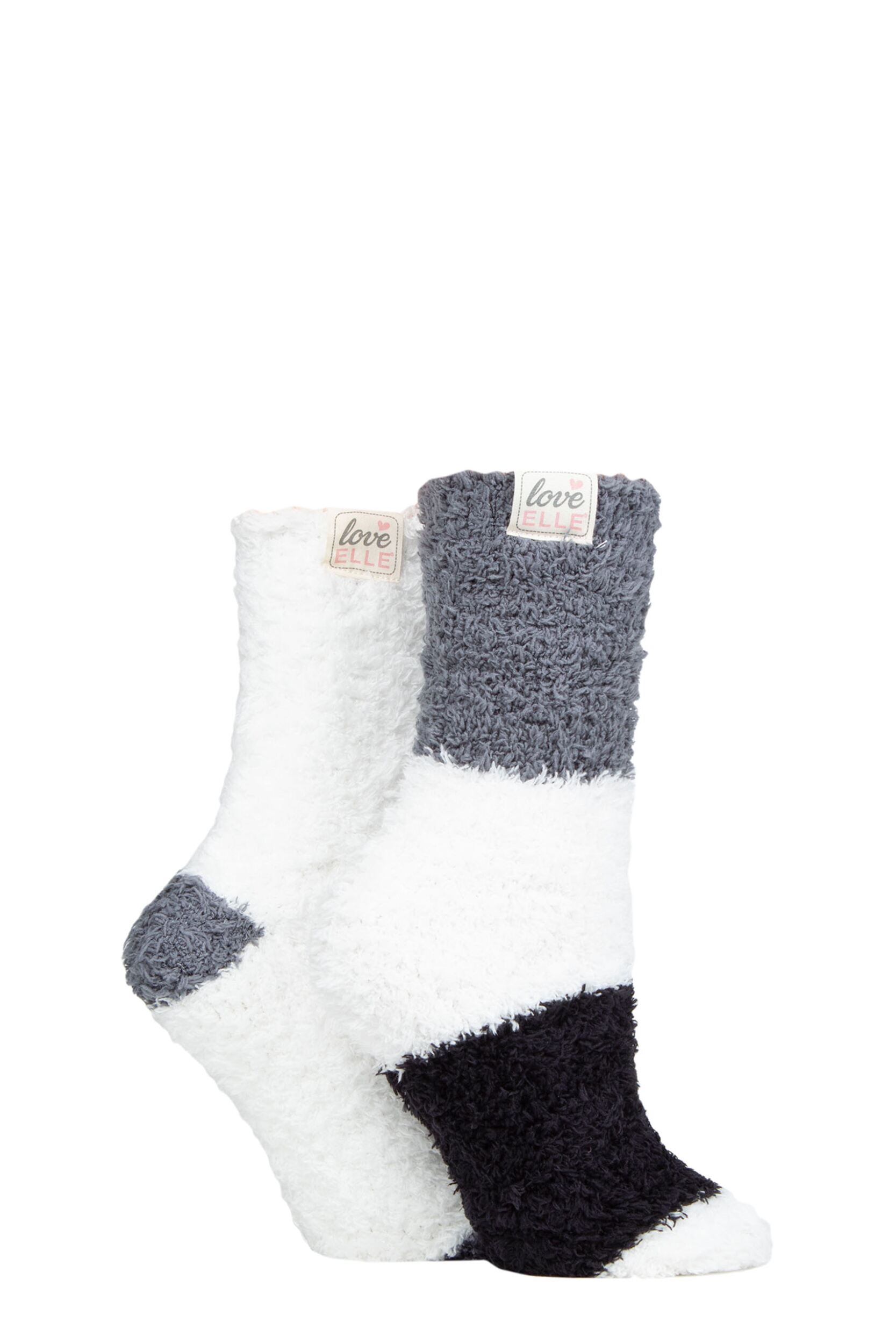Women's 2 Pair Elle Fluffy and Cosy Blissful Bed Time Socks Luna Grey Broad 4-8 Ladies