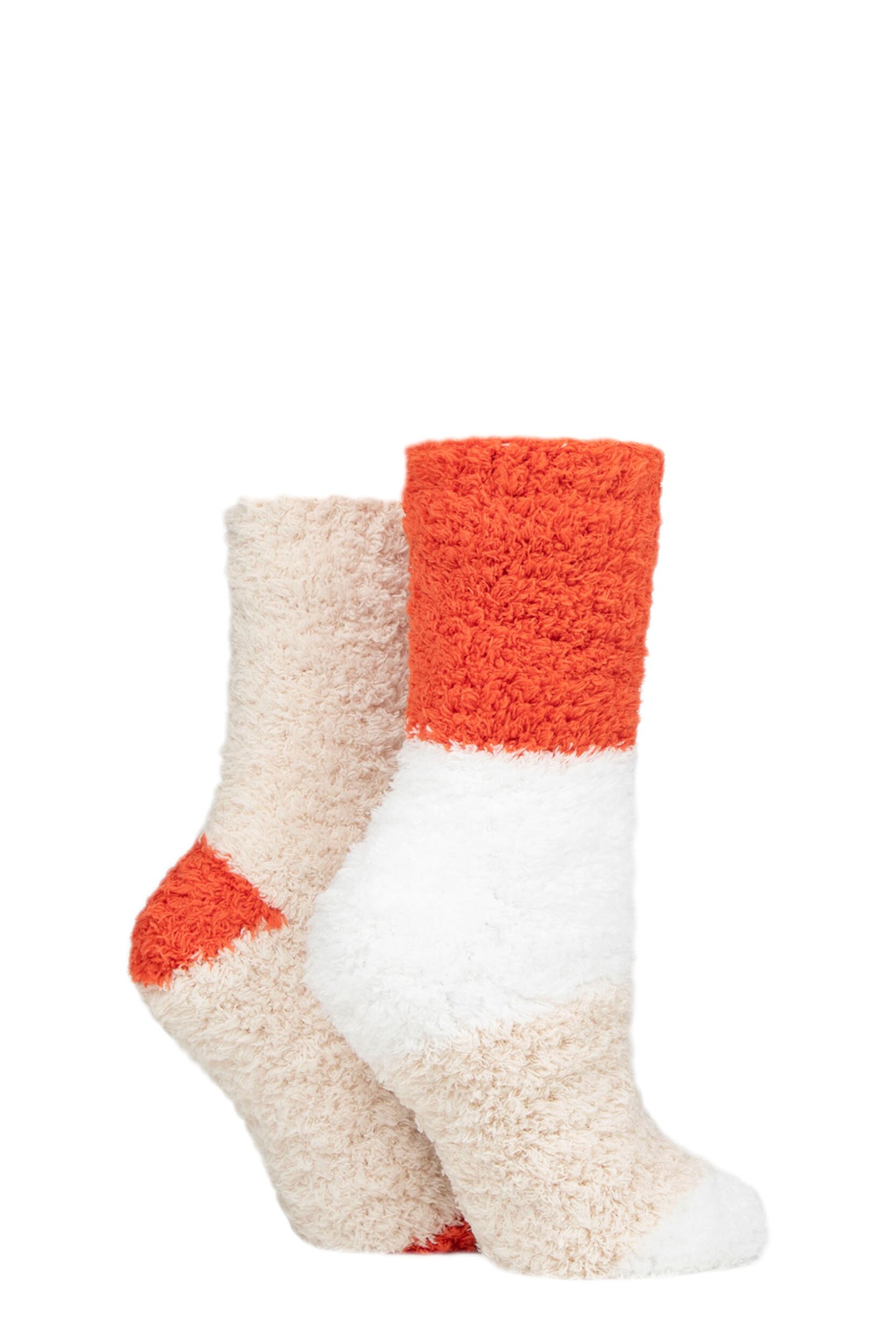 Women's 2 Pair Elle Fluffy and Cosy Blissful Bed Time Socks Rust 4-8 Ladies