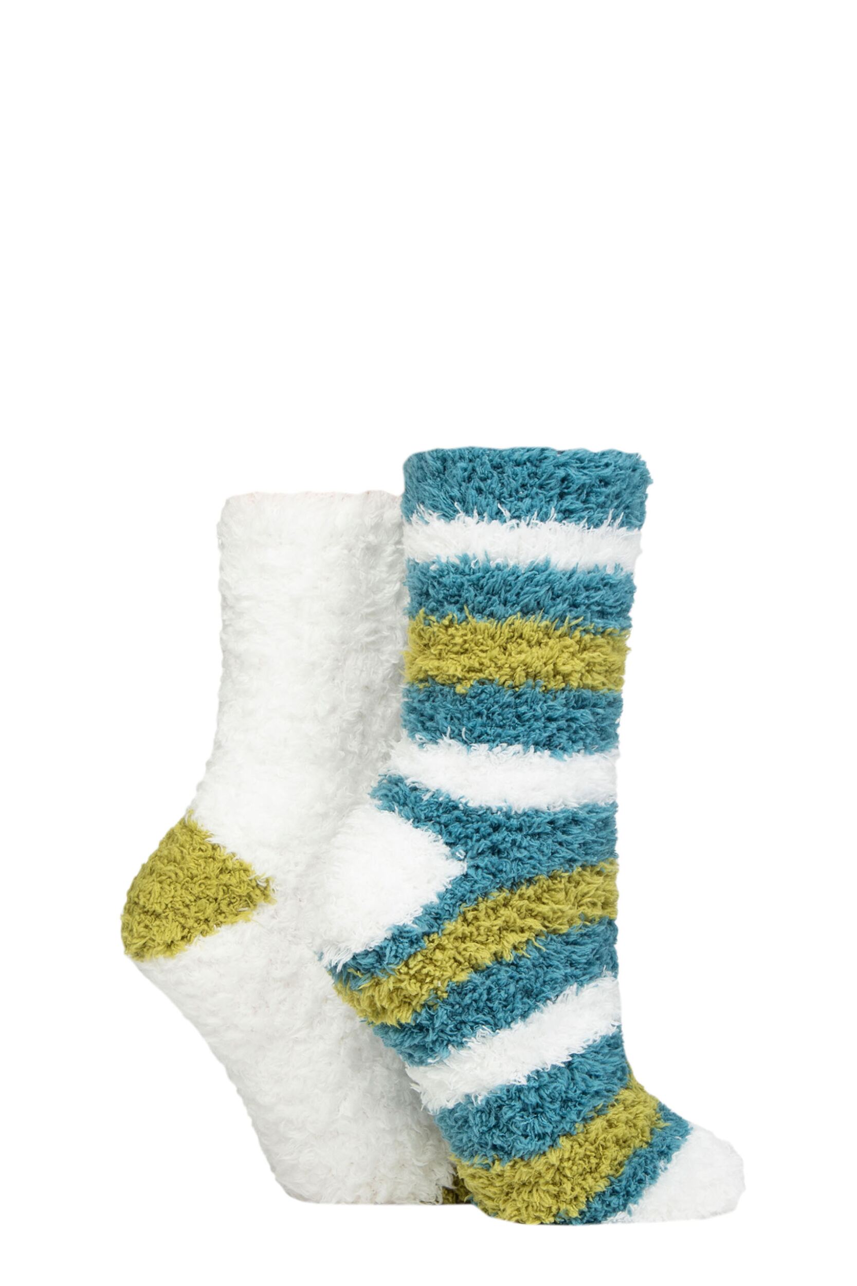 Women's 2 Pair Elle Fluffy and Cosy Blissful Bed Time Socks Autumn Apple 4-8