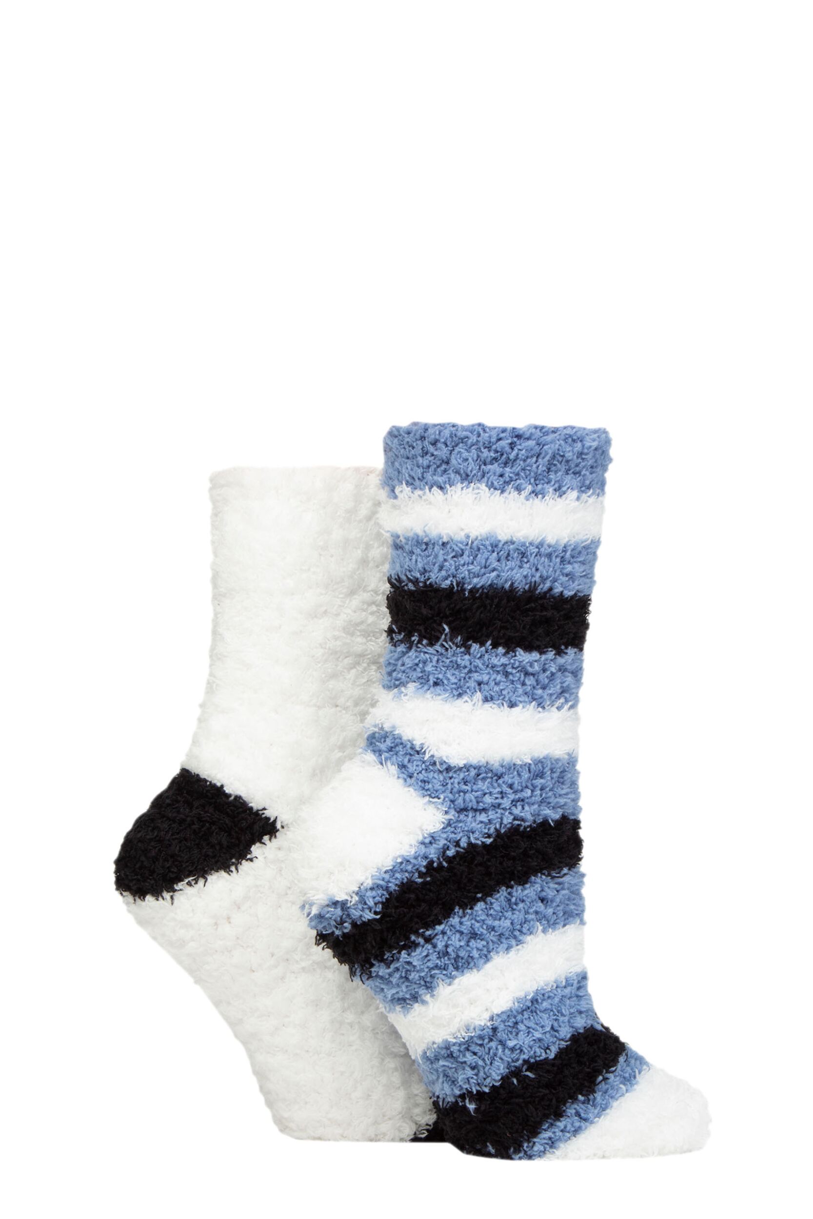 Women's 2 Pair Elle Fluffy and Cosy Blissful Bed Time Socks Moonlight Blue 4-8