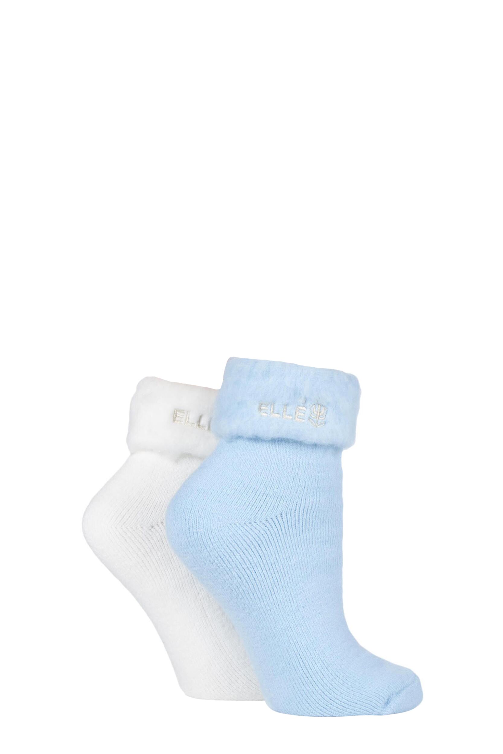 2 Pair Baby Blue / Cream Original Cosy Bed Socks Ladies 4-8 Ladies - Elle