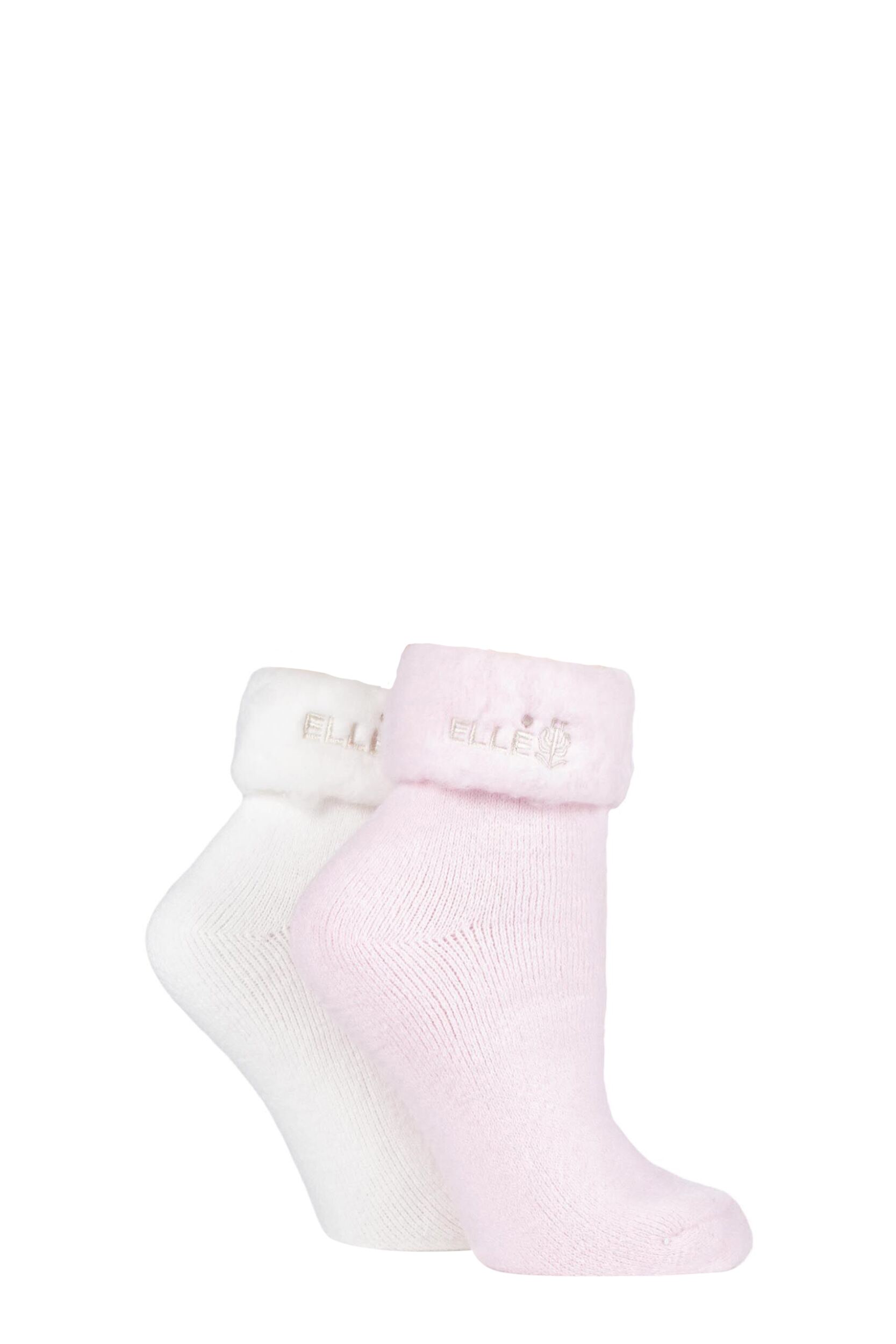 Image of 2 Pair Pink / Cream Original Cosy Bed Socks Ladies 4-8 Ladies - Elle