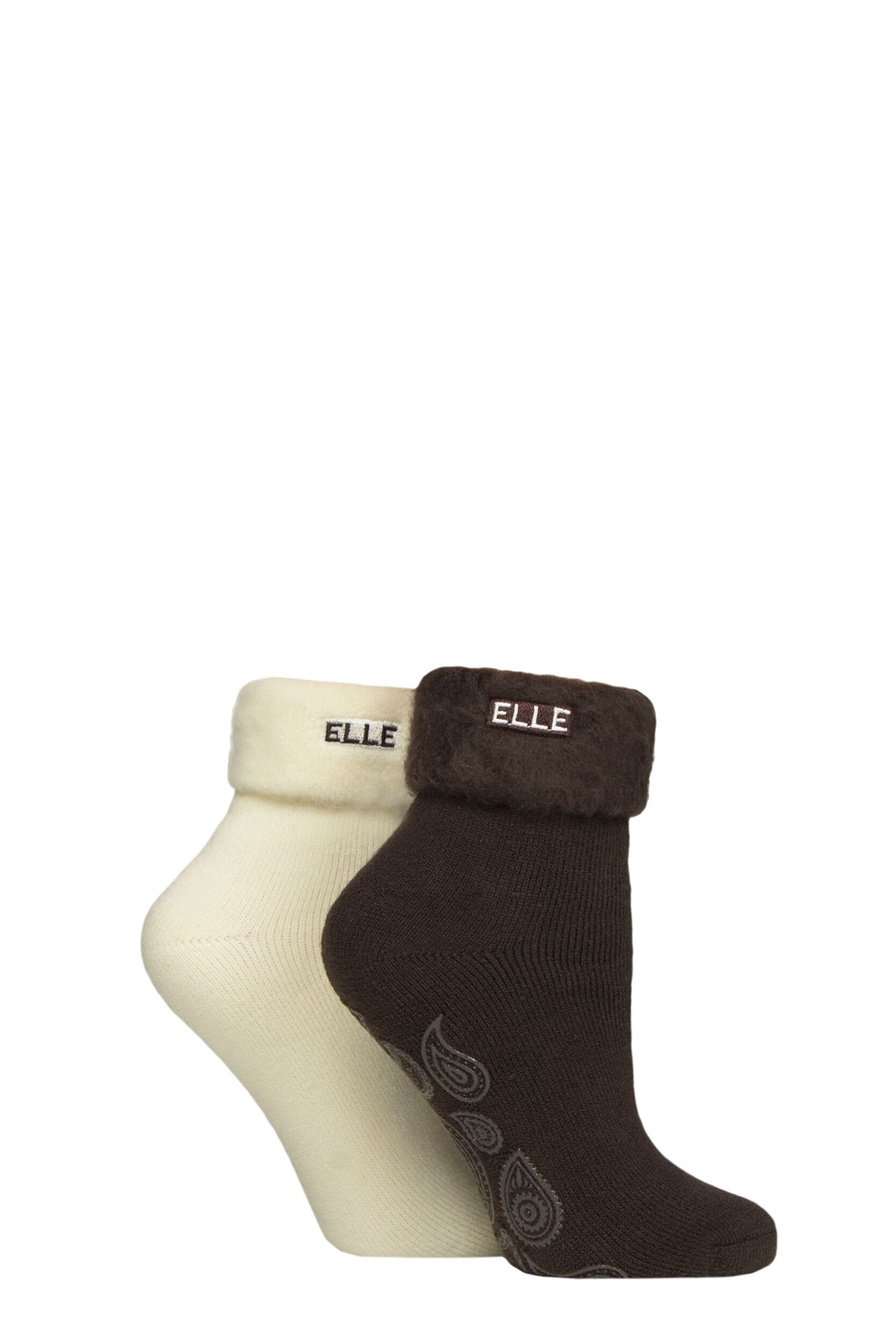 Women's 2 Pair Elle Thermal Bed and Slipper Socks Forager 4-8