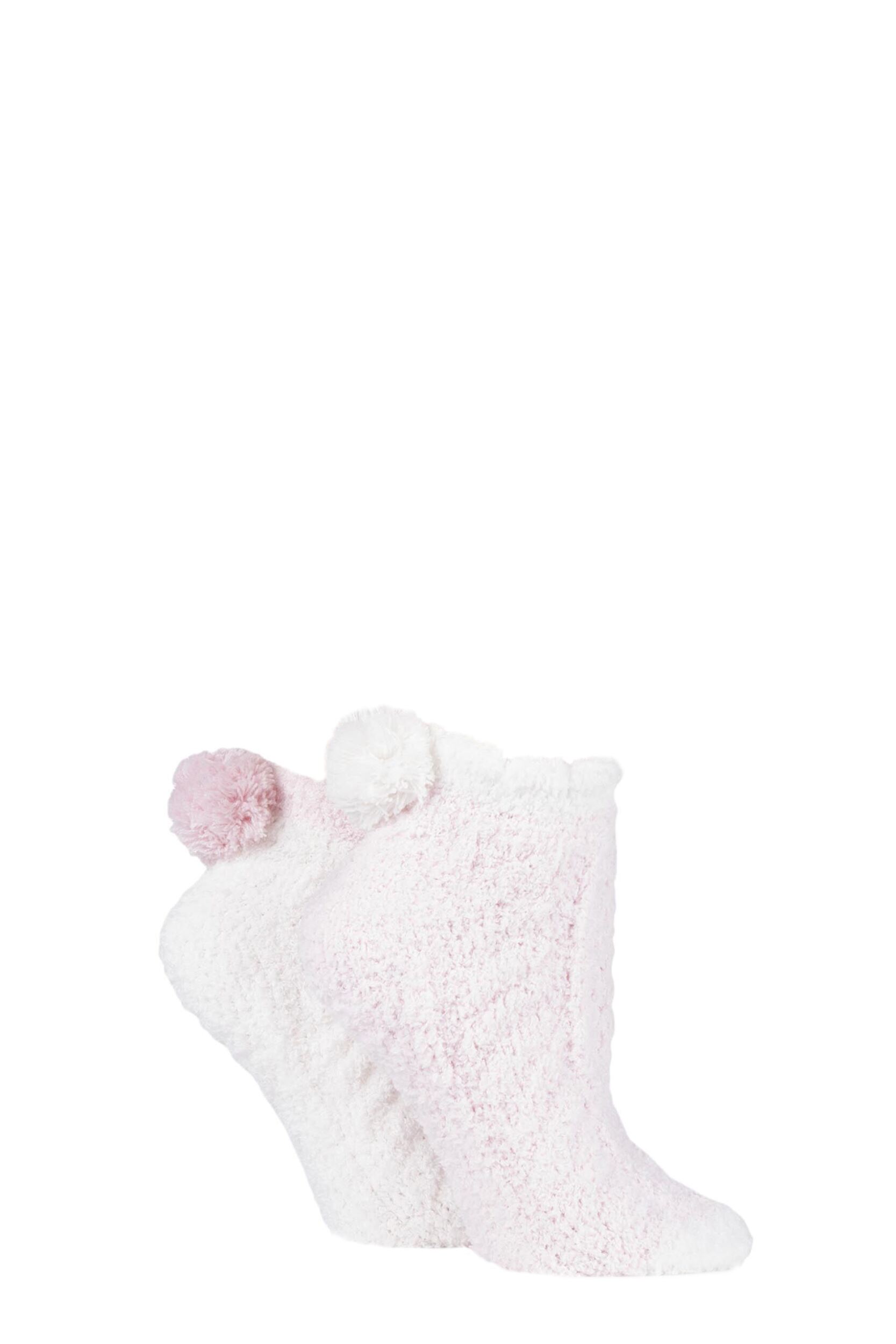 Women's 2 Pair Elle Cable Cosy Anklet Socks with Pom Poms Opal Pink 4-8 Ladies