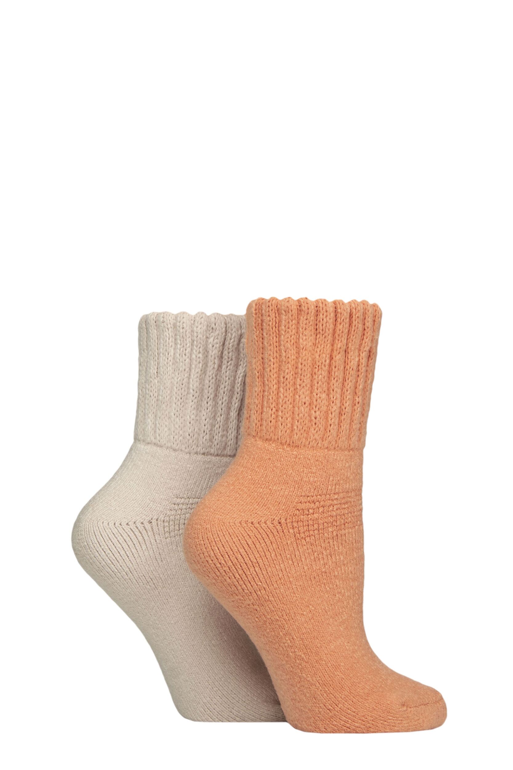 Women's 2 Pair Elle Cosy Home and Bed Socks Coral Blaze 4-8