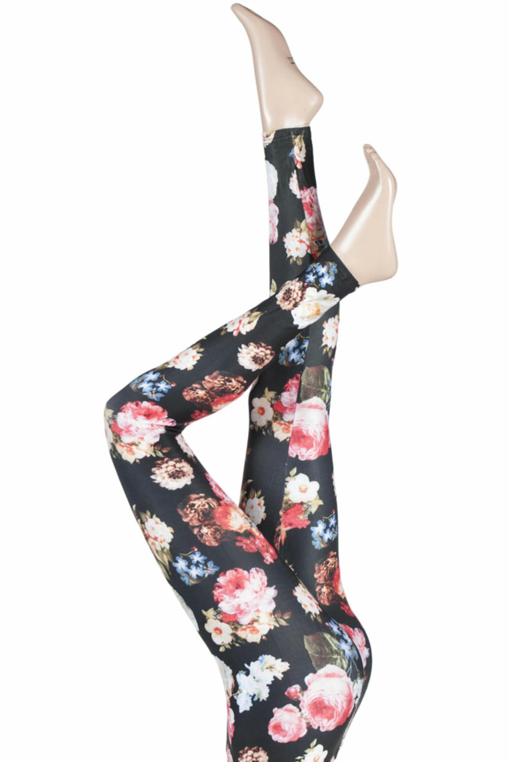 Image of Ladies 1 Pair Silky Floral Patterned Everyday Leggings