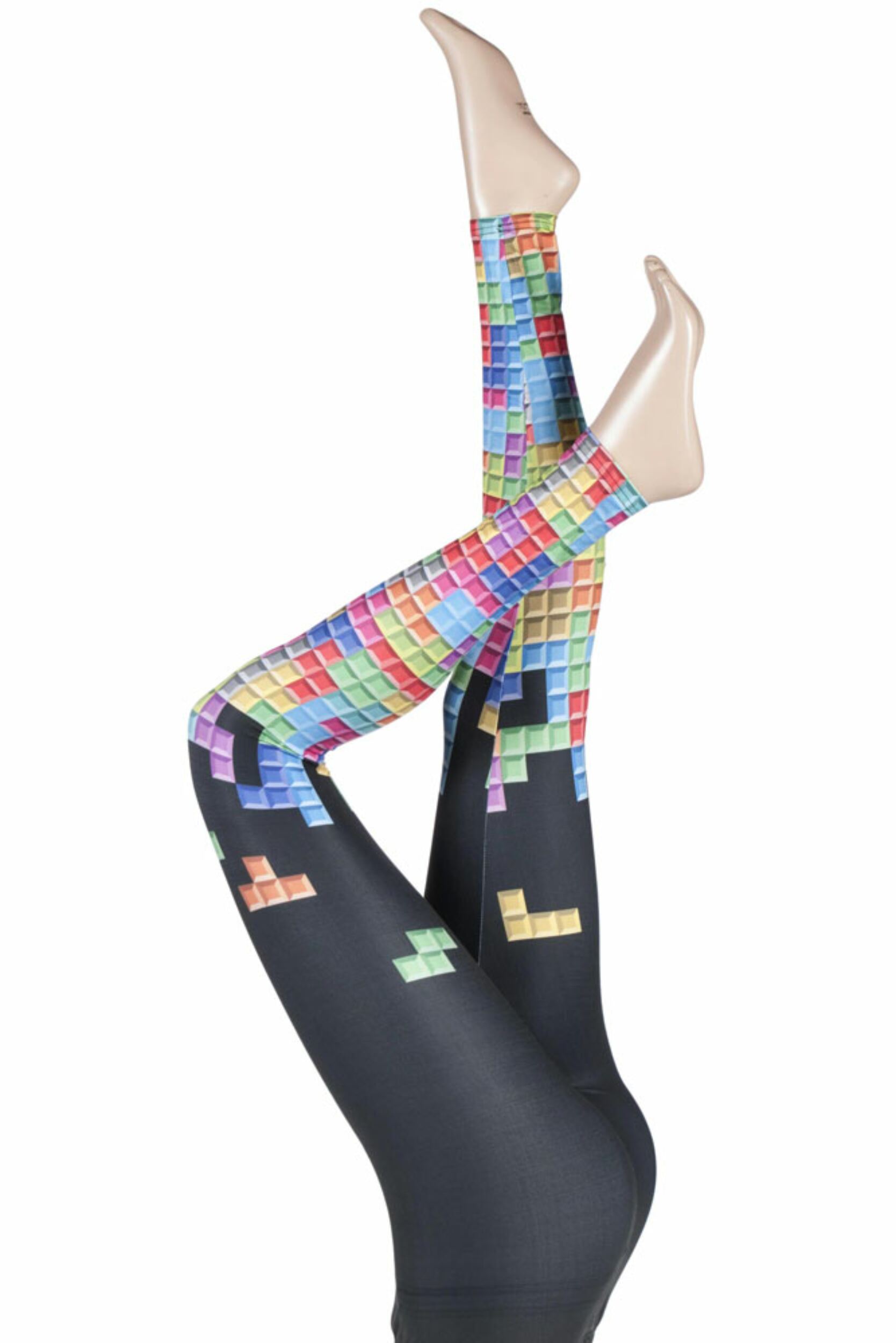 Image of Ladies 1 Pair Silky Tetris Block Design Everyday Leggings