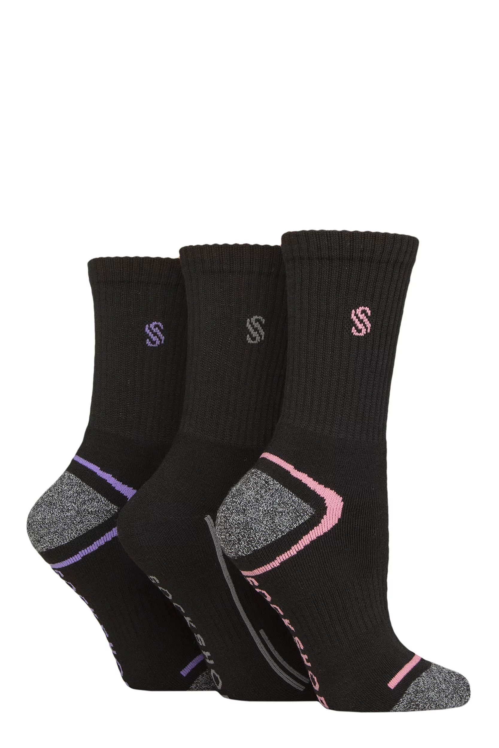 Women's 3 Pair SOCKSHOP Performance Sport Cushioned Crew Socks Black 4