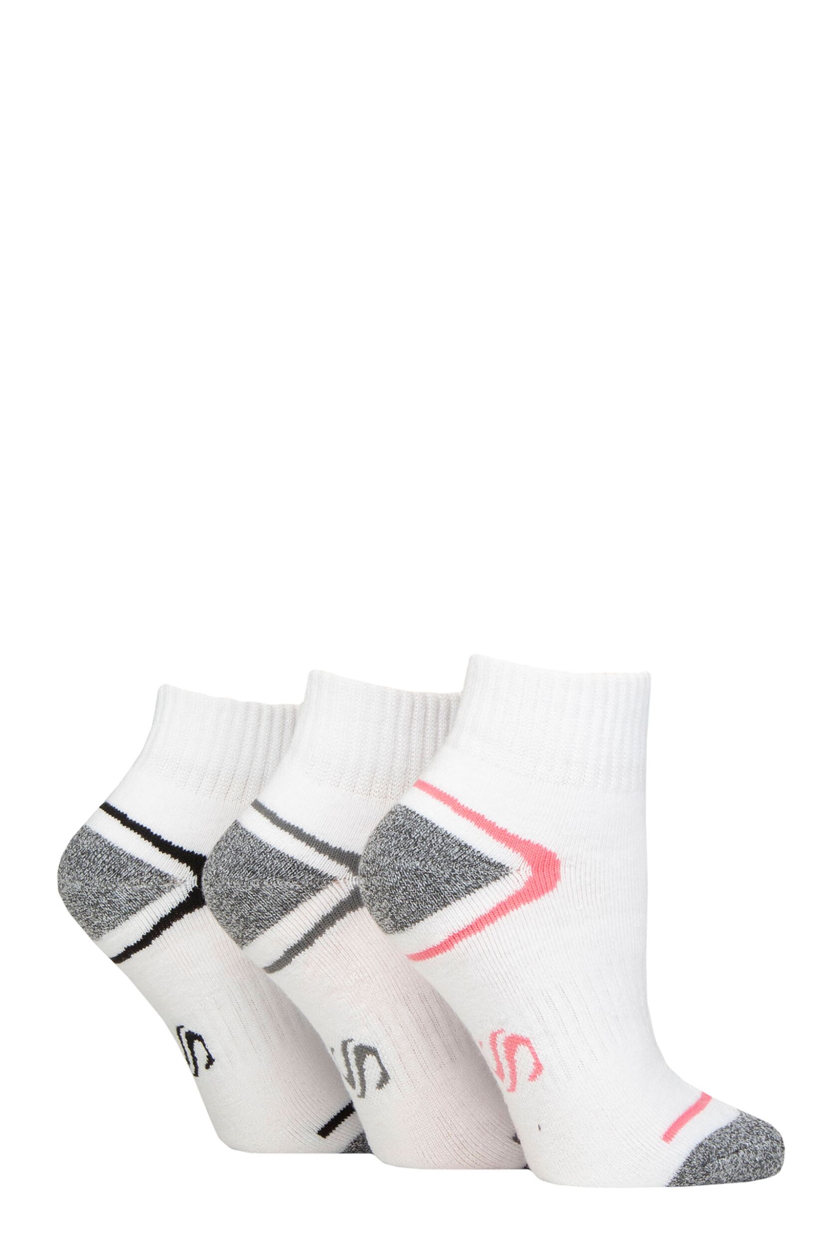 Women's 3 Pair SOCKSHOP Performance Sport Cushioned Ankle Socks White 4-8