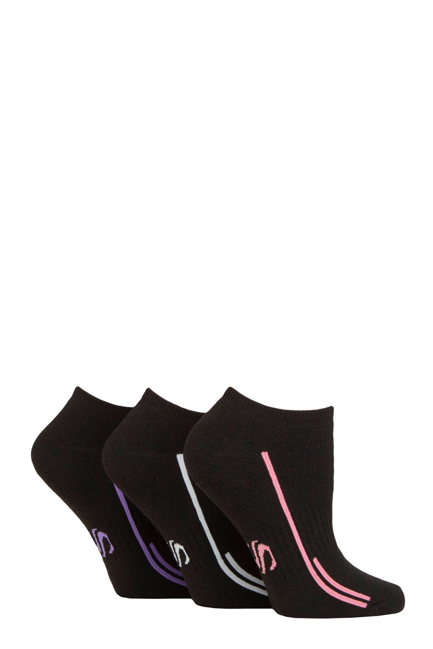 Women's 3 Pair SOCKSHOP Performance Sport Cushioned Trainer Socks Black 4-8